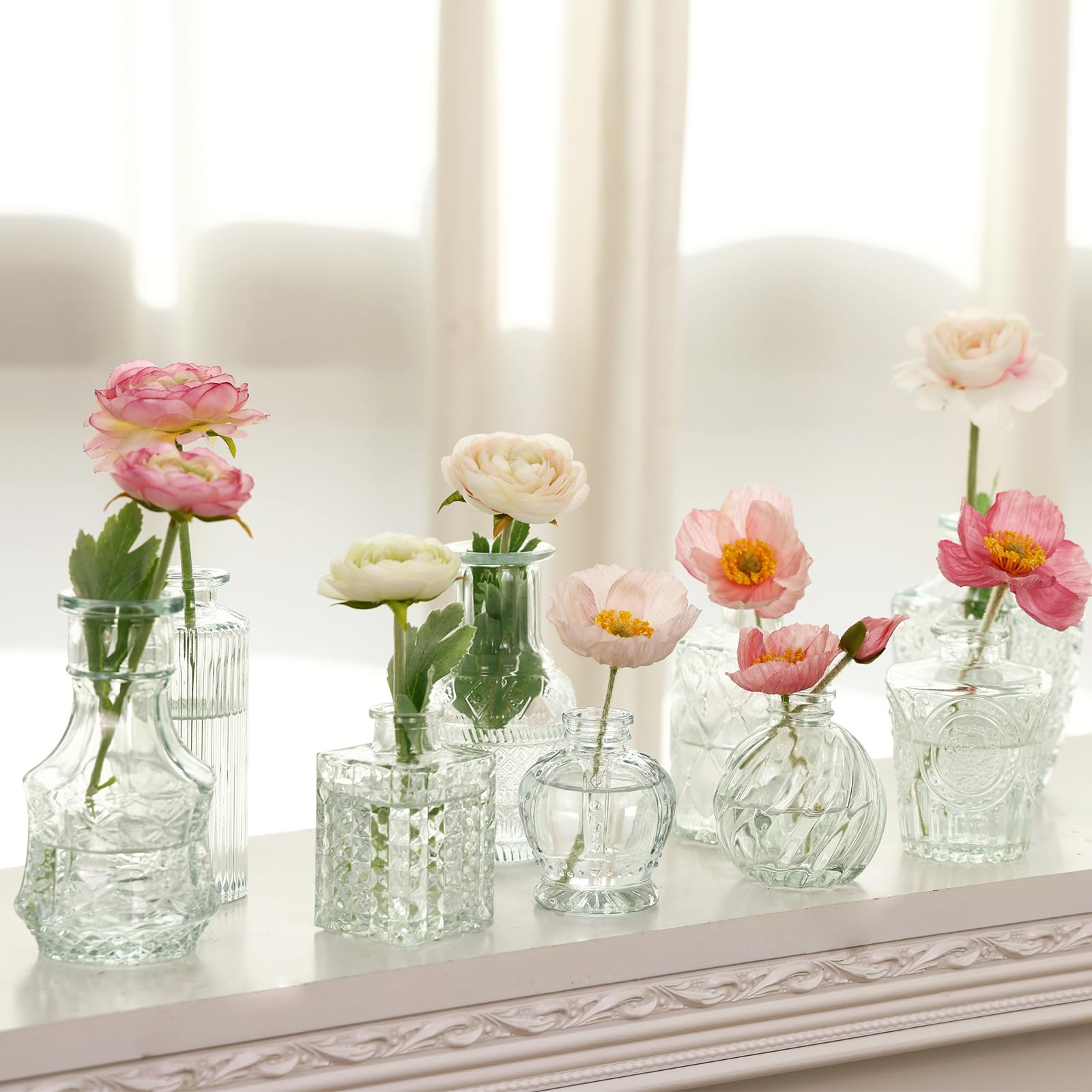 CEWOR Jarrones de cristal a granel, juego de 64 jarrones pequeños para centros de mesa, jarrones de flores para flores a granel para decoración rústica de mesa de boda y hogar
