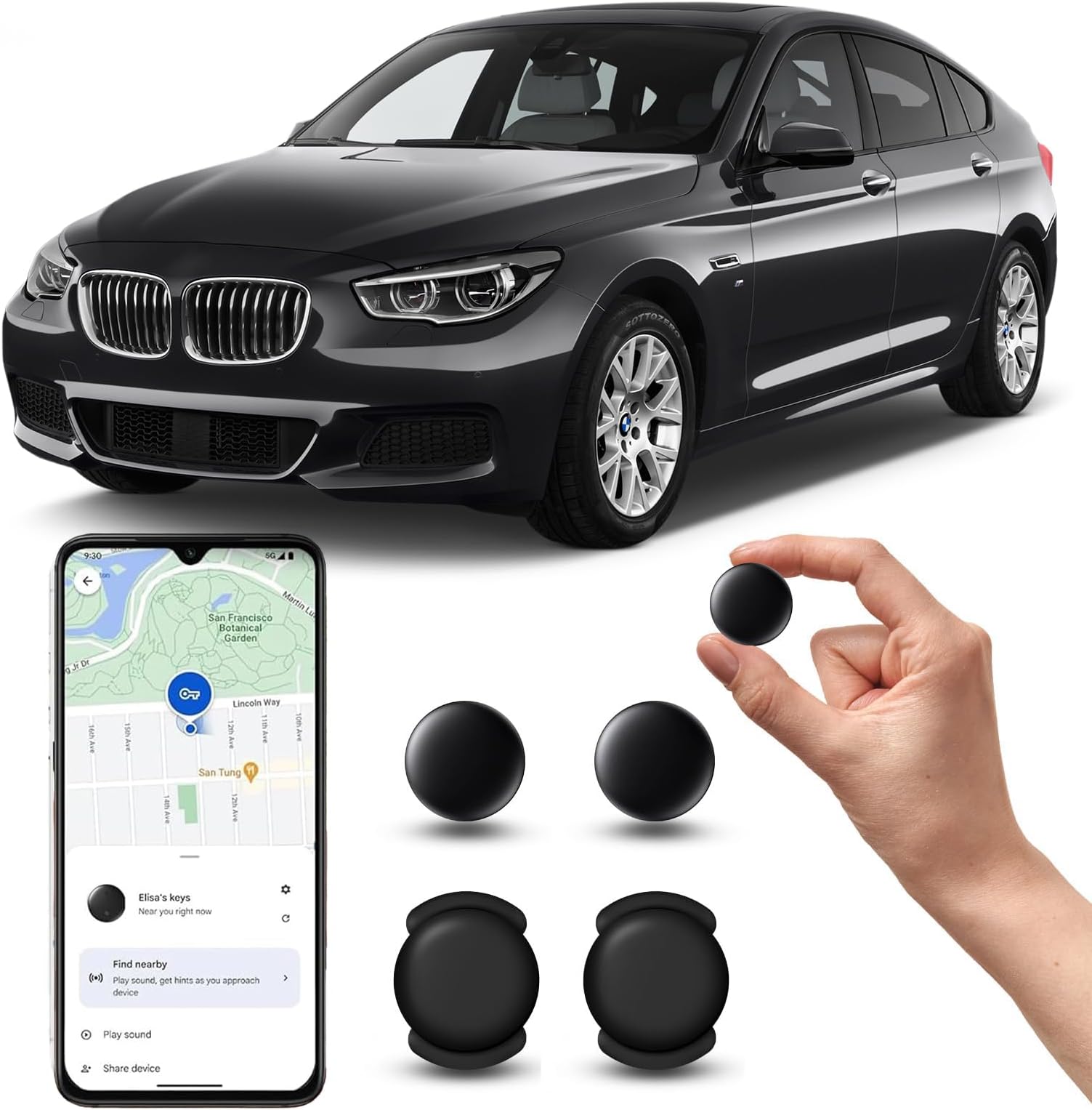 Mini GPS Tracker for Vehicles Hidden Magnetic Car Tracker No Monthly Fee, No SIM, Real-Time GPS Tracking devices for Kids, Pets, Works with goo- gle Find My(Only Android) Vehicle Locator (2 pc back)