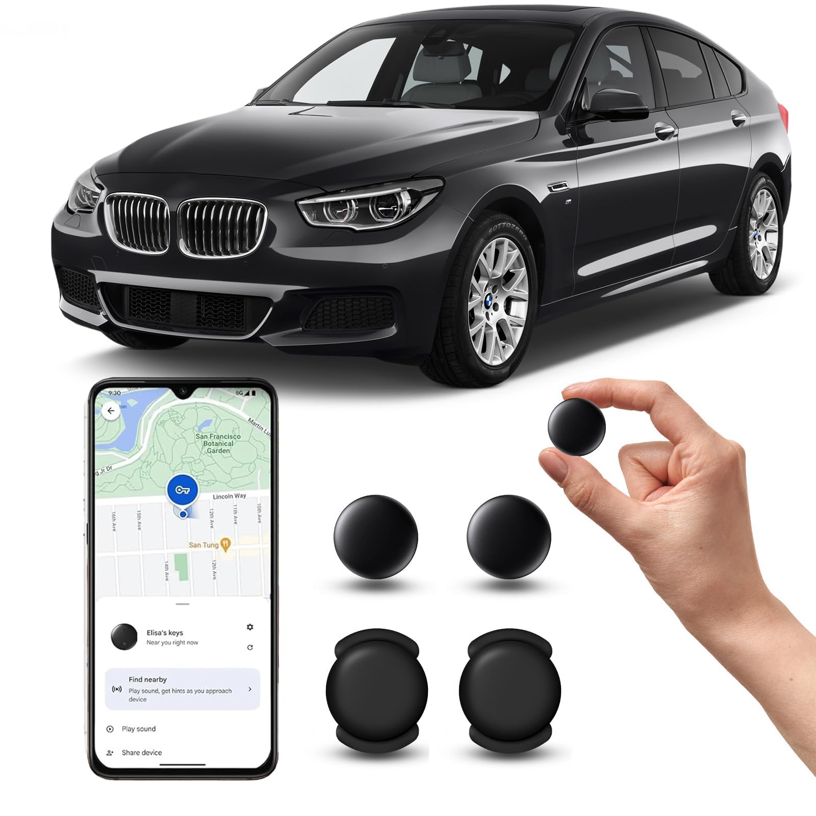 Traceur Localisateur D’Objets Bluetooth, A- IR tag Traceur magnétique caché pour Voiture sans Frais mensuels, GPS Tracker pour Enfants Animaux avec Goo- gle Find My Device(Android) no SIM (2 Noir)