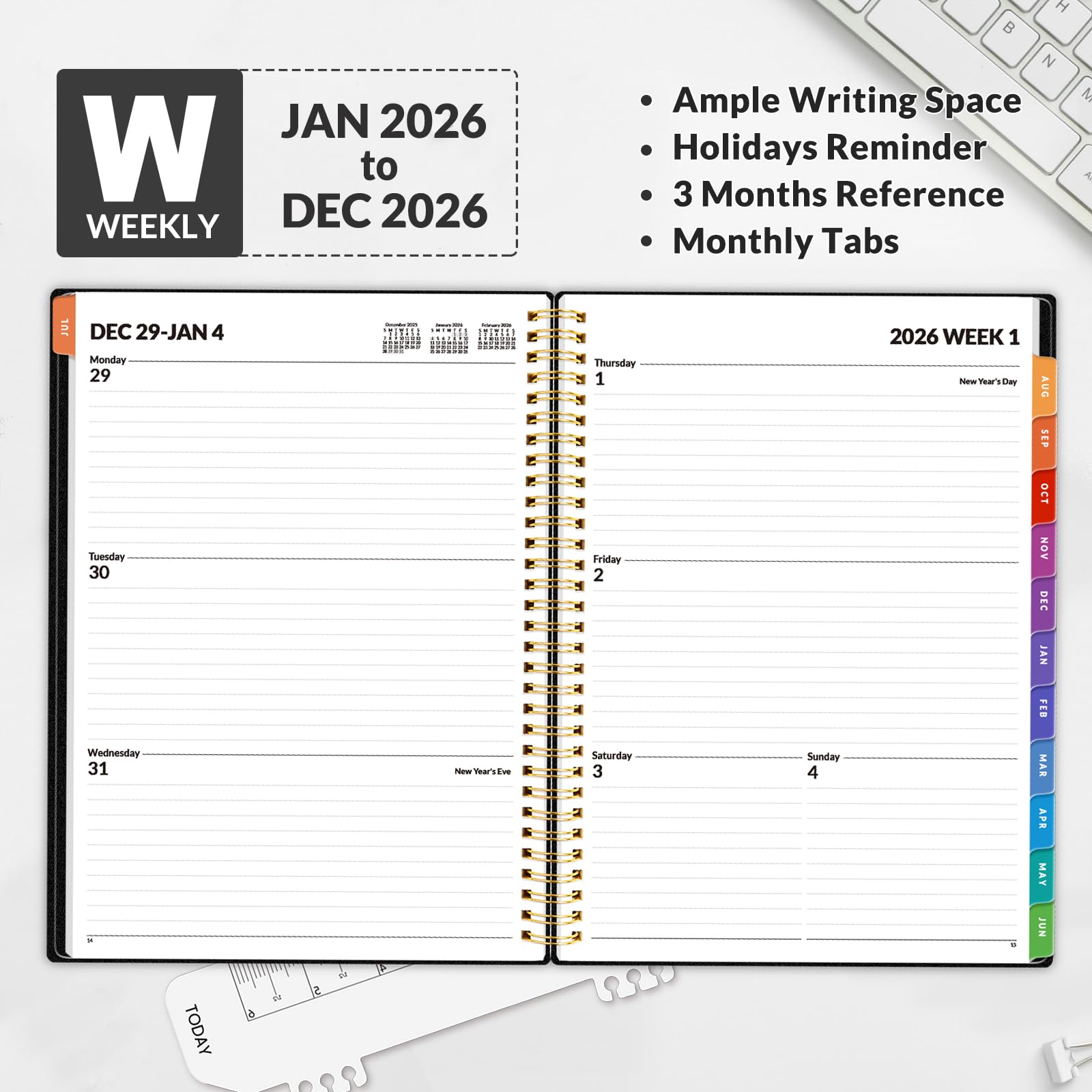 SUNEE 2026 Weekly and Monthly Planner - from January 2026 - December 2026 Daily Agenda Planner with Monthly — view 3