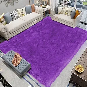 Latepis 8x10 Area Rugs for Living Room Fluffy Bedroom Purple Washable Faux Fur Rug Fuzzy Shag Rug Carpet Floor Plush Room Rug Home Decor Rectangle
