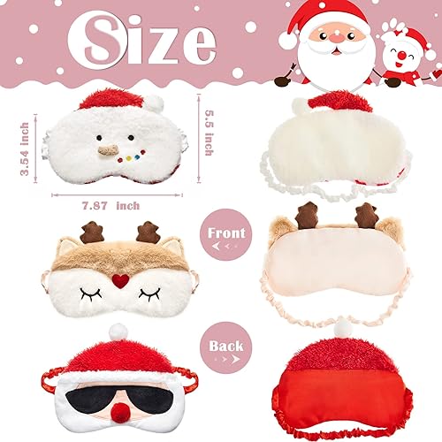 Miniatura 2 de 3 piezas de máscaras de ojos de Navidad para niños y niñas, máscara de dormir para niños, máscara de dormir para Navidad, Papá Noel, muñeco de nieve