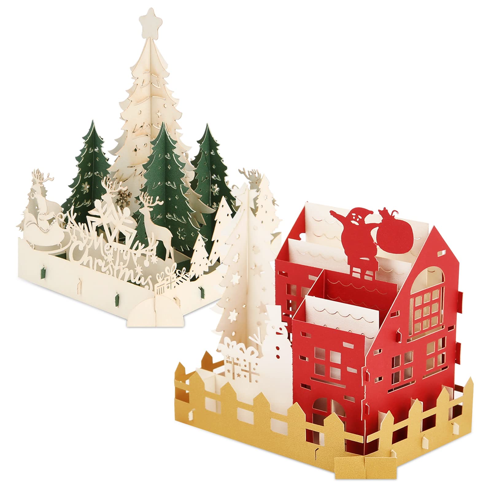 Photo 1 of RILIYA 3D Pop Up Card Happy Christmas Greeting Cards,Handmade Happy New Year Gift Cards,Paper Card?2pcs, Four Colors,Suitable for Mom,Wife,Sister, Boy,Girl,Friends. Combination: A