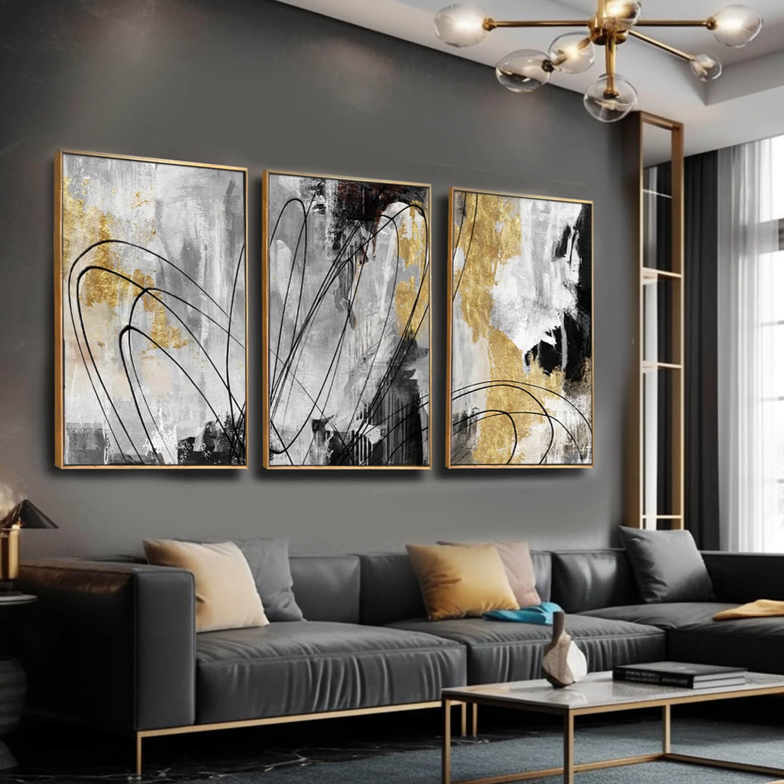 Gold Abstract Wall Art - Black & White Canvas Prints -2
