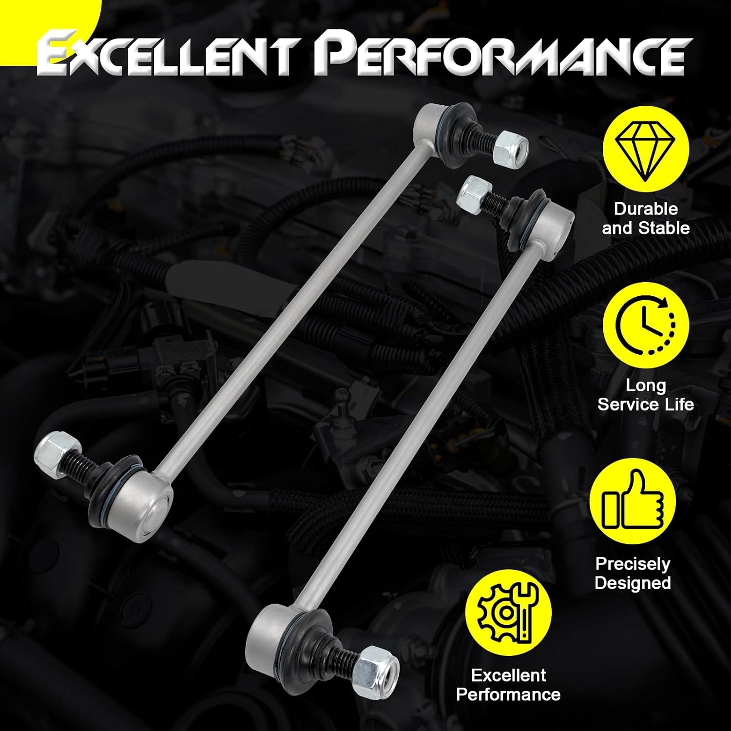2PCS Zinc Nickel Alloy Front Stabilizer Sway Bar End Link, Compatible with Chevy Equinox, Captiva Sport ＆ GMC Terrain ＆ Pontiac Torrent ＆ Saturn Vue ＆ Suzuki XL-7, K750188 K750189
