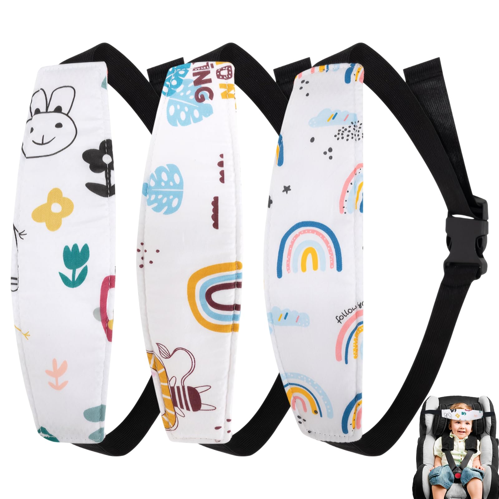 3 unidades reposacabezas para coche y niños, soporte para la cabeza ajustable, soporte para la cabeza del coche para dormir para niños, accesorio para asiento de niños, cinta para la cabeza, para