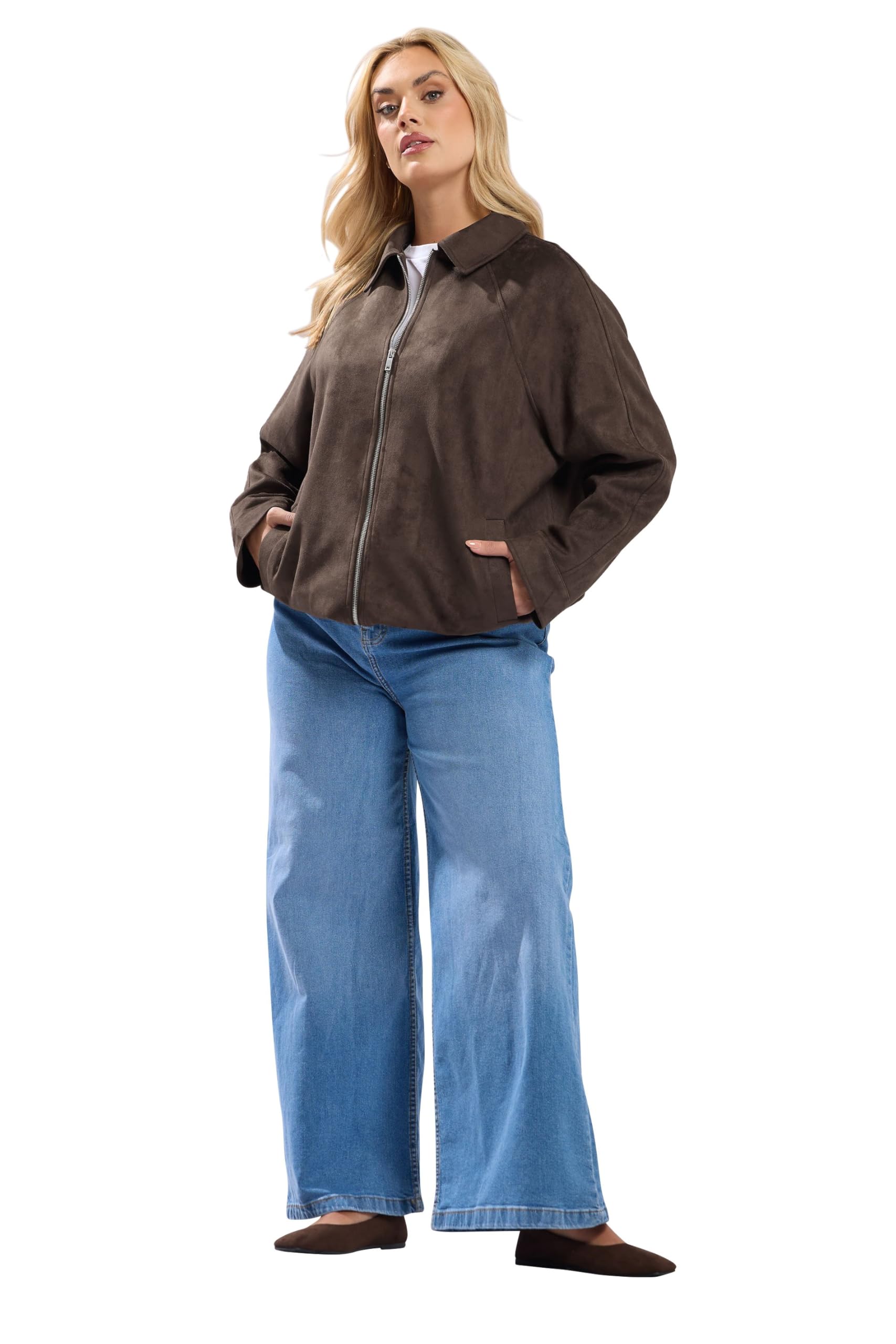 Yours Women's Chocolate Faux Suede Bomber Jacket In Size 22-24