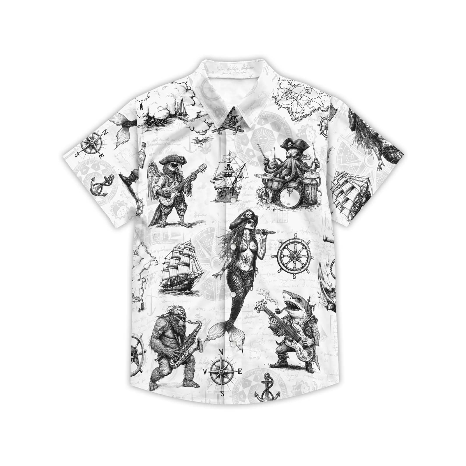 THE PIRATE KING Funny Pirate Hawaiian Shirt Boys Girls Beach Tropical Casual Short Sleeve Button Down Shirt for 5-14 Years