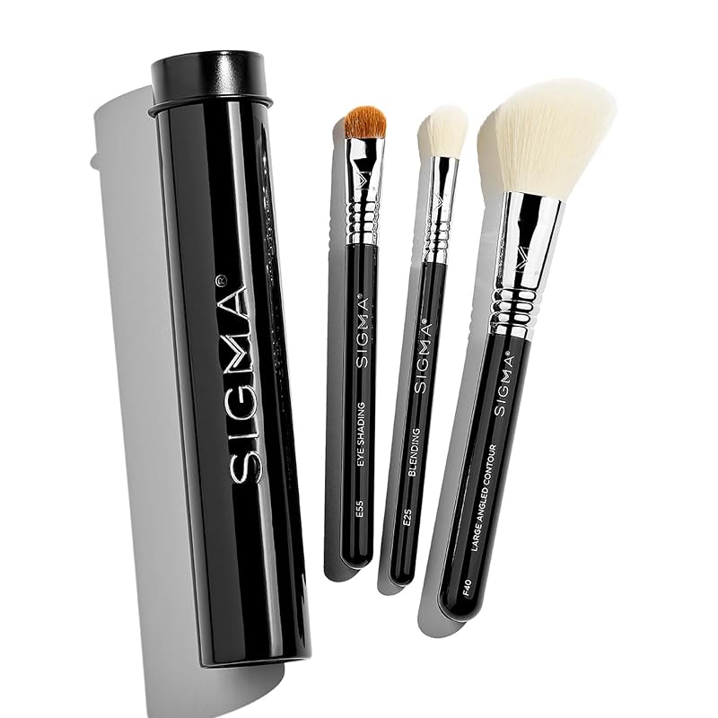 SIGMA BEAUTY Essential Trio Kit com 3 Pincéis de Maquiagem e Estojo Preto