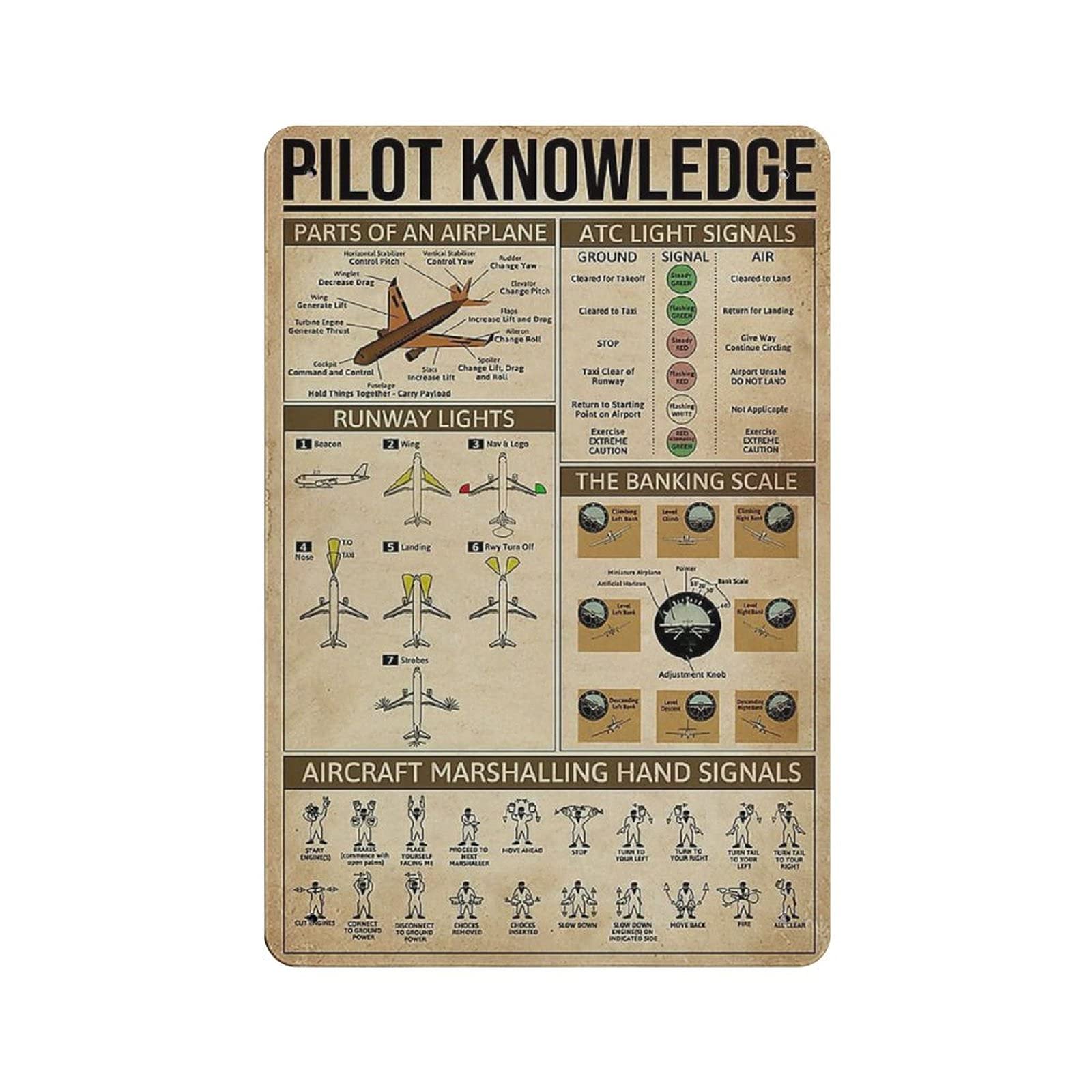 Metal Tin Sign Pilot Knowledge Vintage Tin Poster Metal Sign Wall Decoration Country Kitchen Home Garage Decor 12"x8"