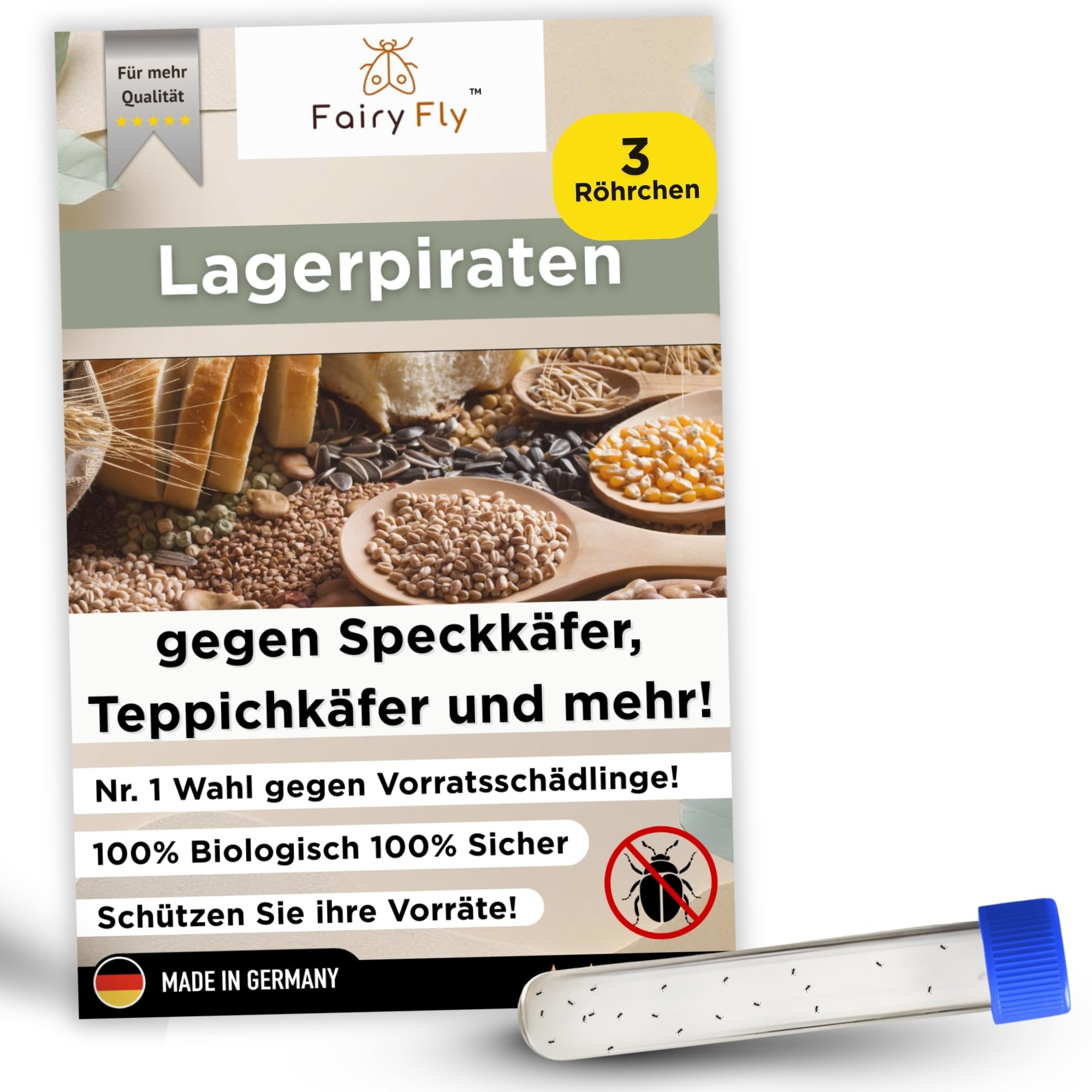 Lagerpiraten gegen Speckkäfer & Teppichkäfer – 100 % biologische Schädlingsbekämpfung ohne Chemie – 30 Nützlinge im Röhrchen – Made in Germany (3)