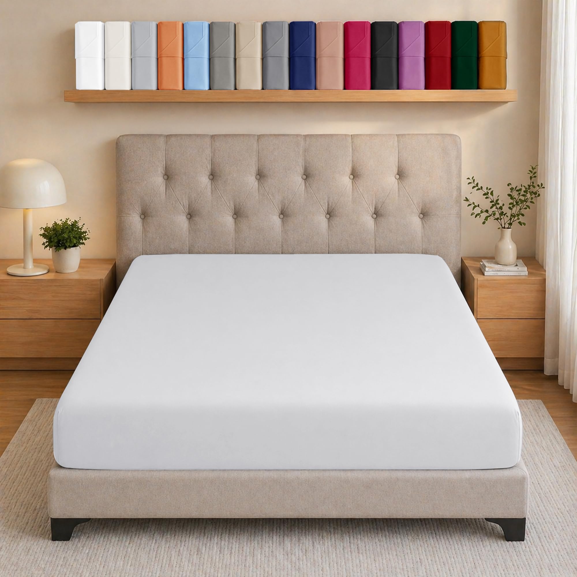 Ameha White Double Fitted Sheet Deep Pocket Up To 25 Cm Bedsheets Soft Brushed Microfiber Elasticated Corners Bottom Sheet Easy Care - Anti Wrinkle & Fade Resistant