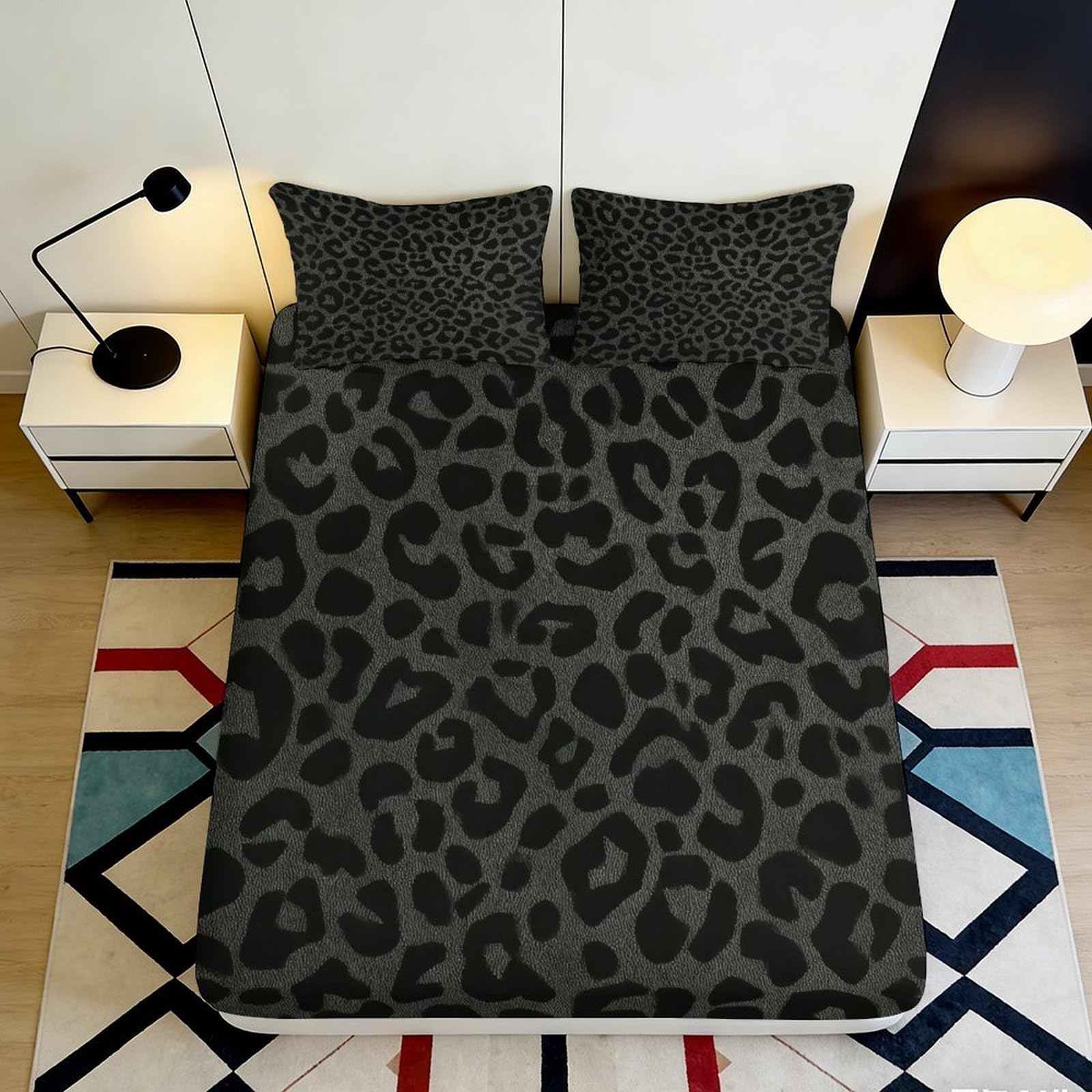 Uxinyoume Style-8 3D Printed Charcoal Leopard Fitted Sheet Microfiber Soft Bed Cover For Bedroom Dorm Anti-Slip Machine Washable Decor 90X200x25cm