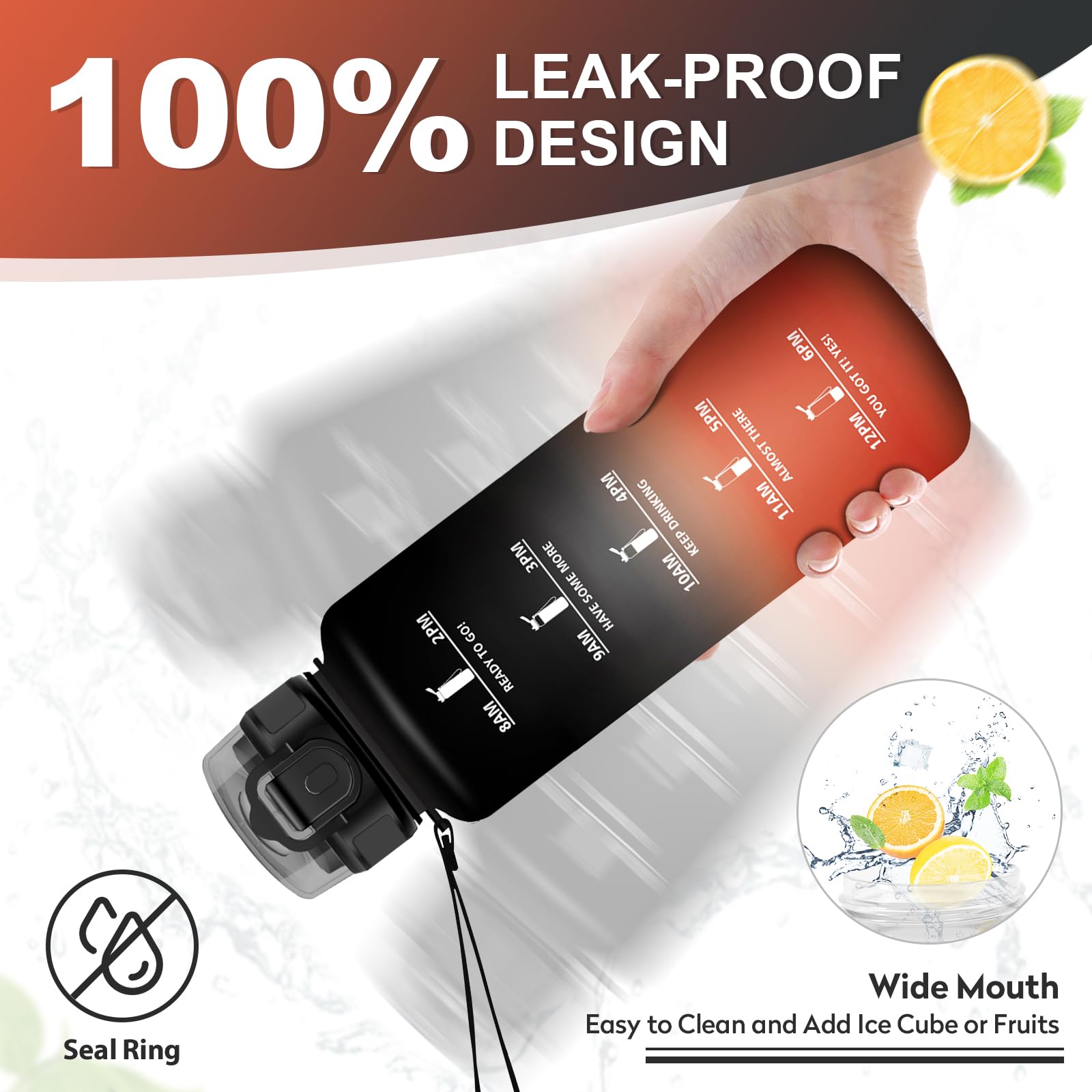 KollyKolla Borraccia 1.5L, Borraccia con Cannuccia e Marcatori Temporali, Bottiglia Riutilizzabile, senza BPA, Bottiglia Acqua A Prova di Perdite, Motivazionale per Fitness, Scuola, Ufficio, Yoga