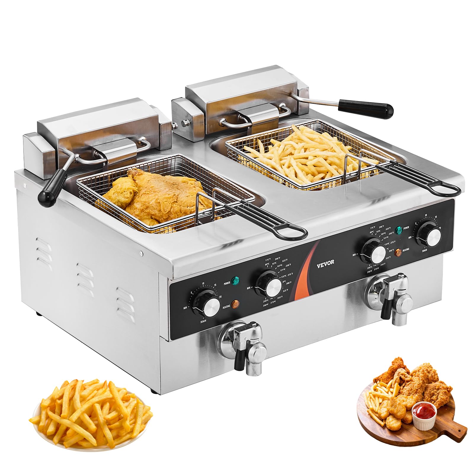 VEVOR 12x2l CommerciëLe Elektrische Friteuse RVS 1500w 1500w Afneembaar