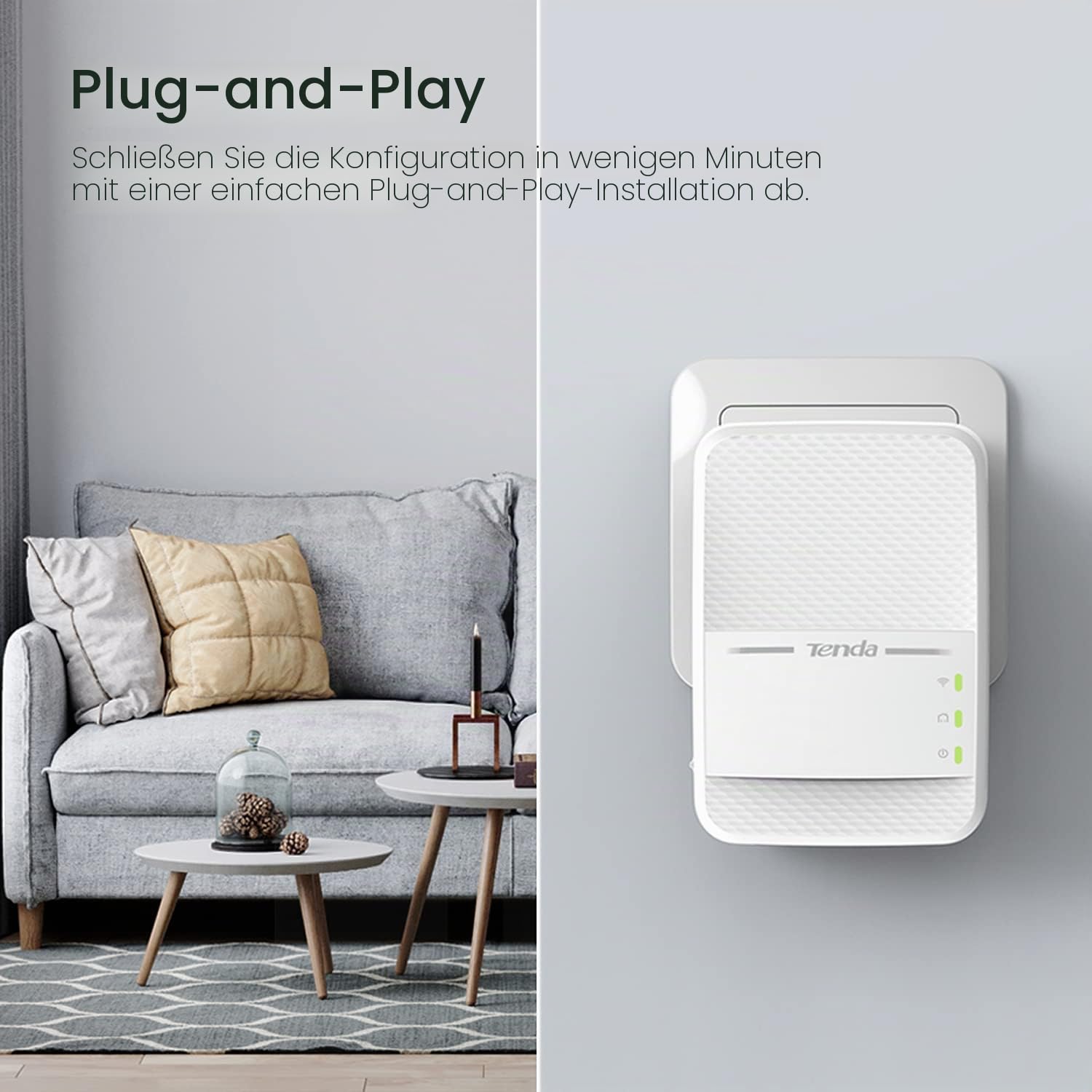 Tenda PH10 Powerline Adapter Kit AV1000 + AC750 WLAN Gigabit Steckdose (1000 Mbit/s LAN+ 750 Mbit/s WiFi, Homeplug AV2, 2 Gigabit Ports, Plug & Play, ideal für Kamera, IPTV, Xbox)