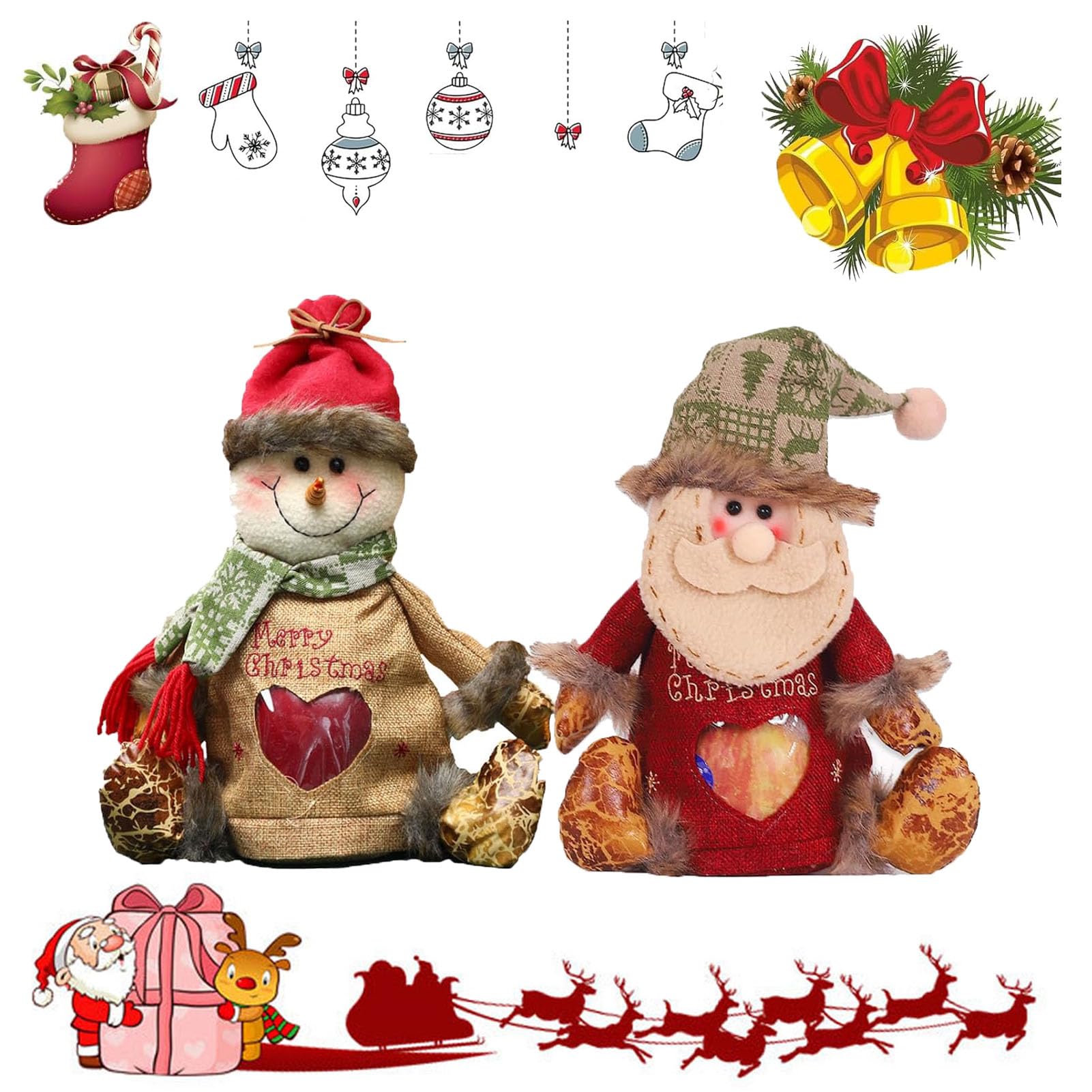 Christmas Gift Bags Zipper Design, Christmas Gift Doll Bags, 2024 Christmas Gifts for Kids, Festive Christmas Gift Santa, Reindeer and Snowman Gift Bags, Small Christmas Gift Bags (2pcs-B)