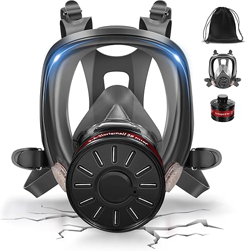 Miniatura 1 de Máscara respiradora de cara completa  Máscara de polvo reutilizable con filtro de carbón activado de 1.575in para vapor orgánico, formaldehído,