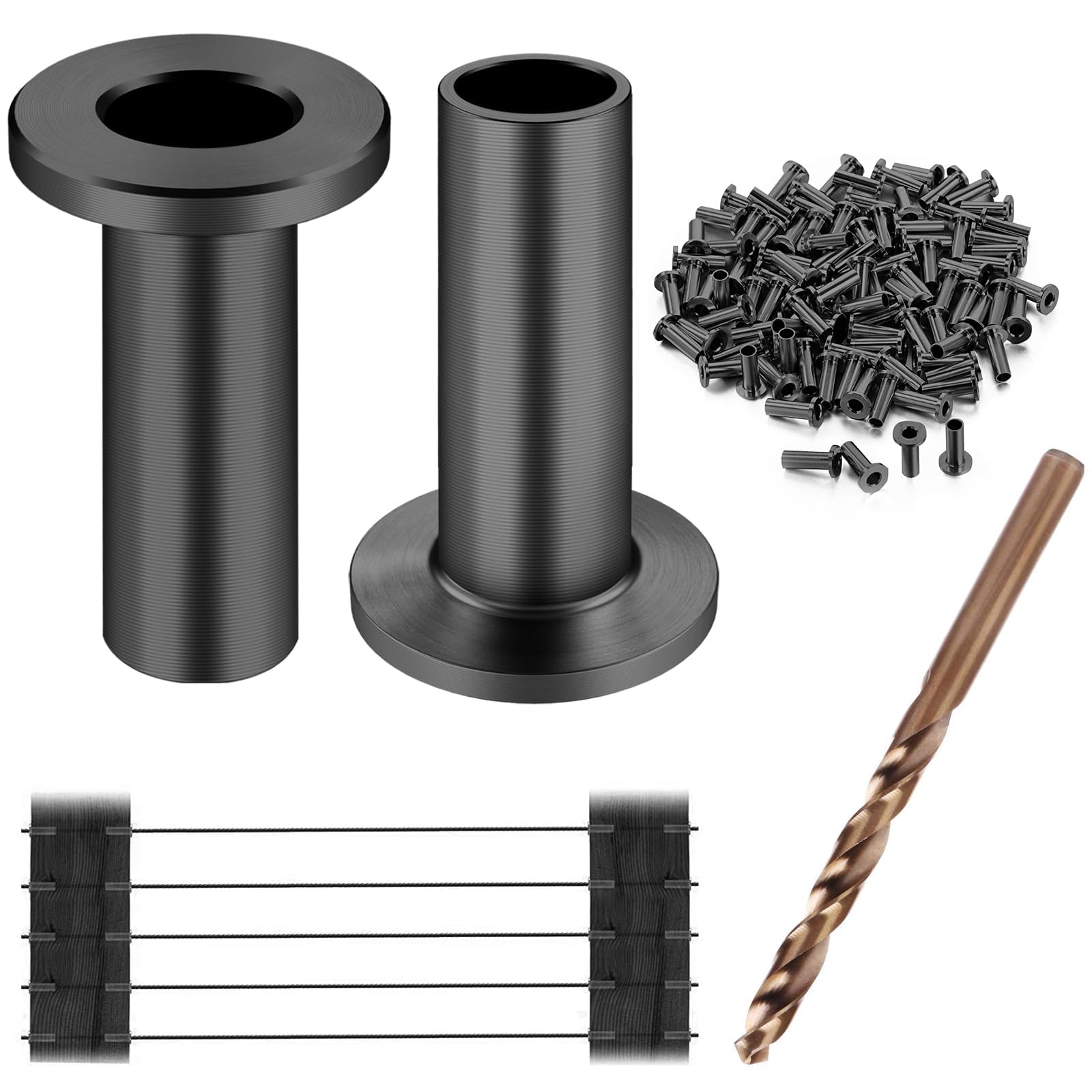 CKE Paquete de 40 fundas protectoras negras de acero inoxidable T316 para barandillas de cables de 1/8, 5/32 o 3/16 pulgadas, para barandilla de cables de 1/8, 5/32 o 3/16 pulgadas, BCR01-3/16