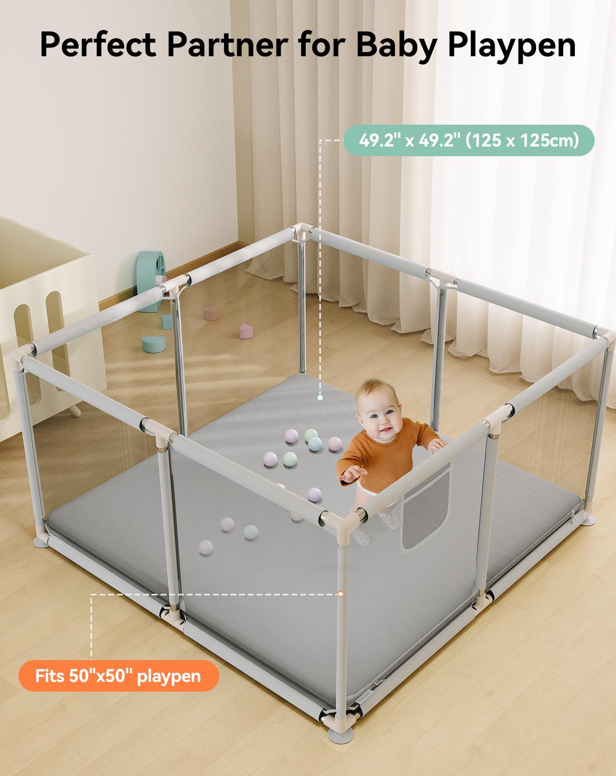 COMOMY Pelle Vegana Tappeto Gioco Bambini, 127x127x3 cm Extra Spesso e Morbido Tappeto Neonato, Impermeabile e Non Tossico Tappeto Tummy Time Neonati, Tappetino per Box Bambini, Grigio