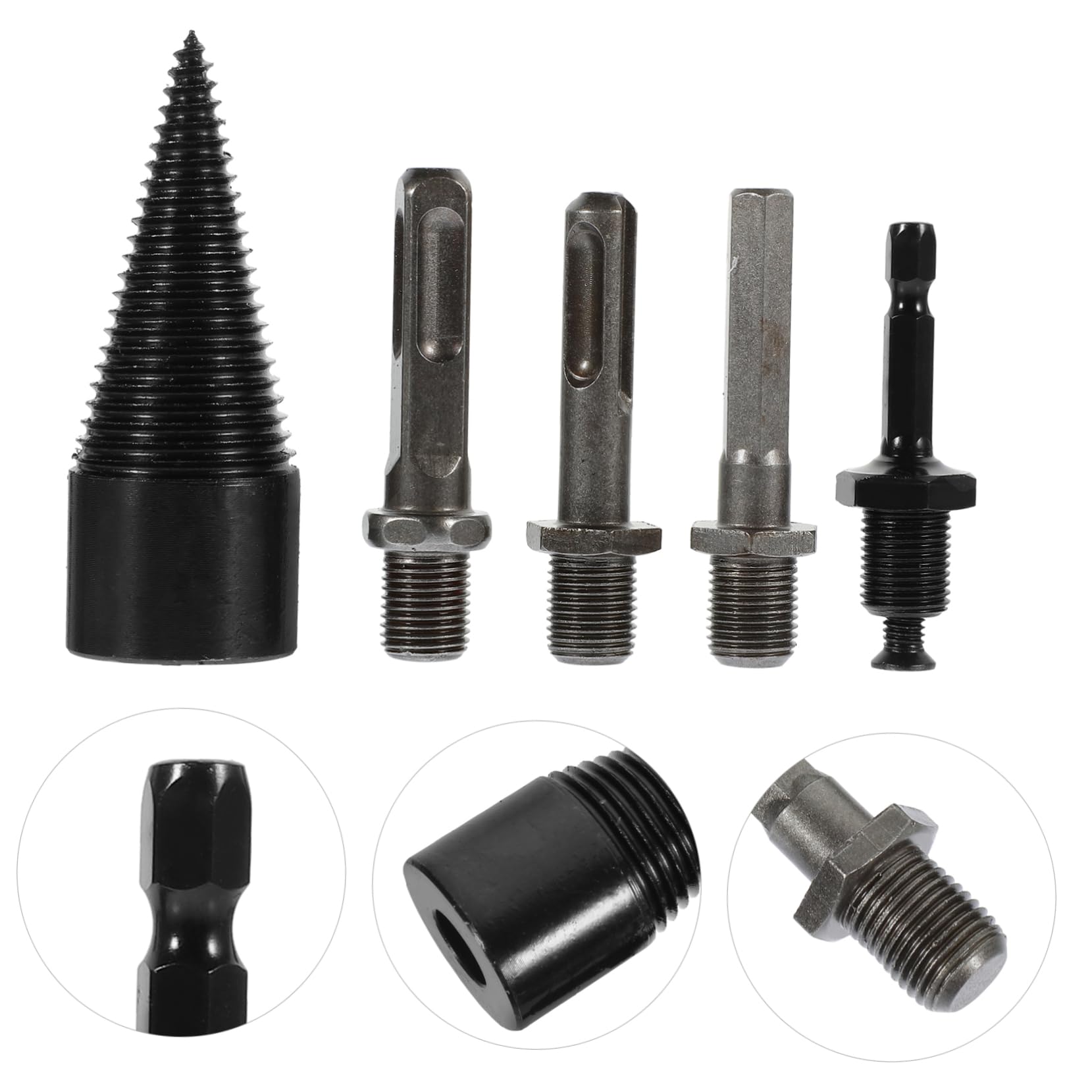INOOMP 2 Set Set Di Bit Trapano Legna Da Ardere Spaccalegna Per Legna Da Ardere Punta Da Trapano Per Spaccalegna in Metallo Acciaio Carbonio Black 5 Pezzi*2