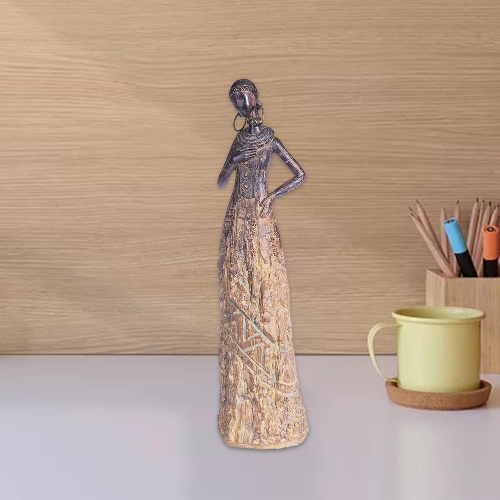 Affascinante Statua Femminile Tribale della Statuetta della Signora Africana in Resina per Libri da Tavolo, Tipo 7