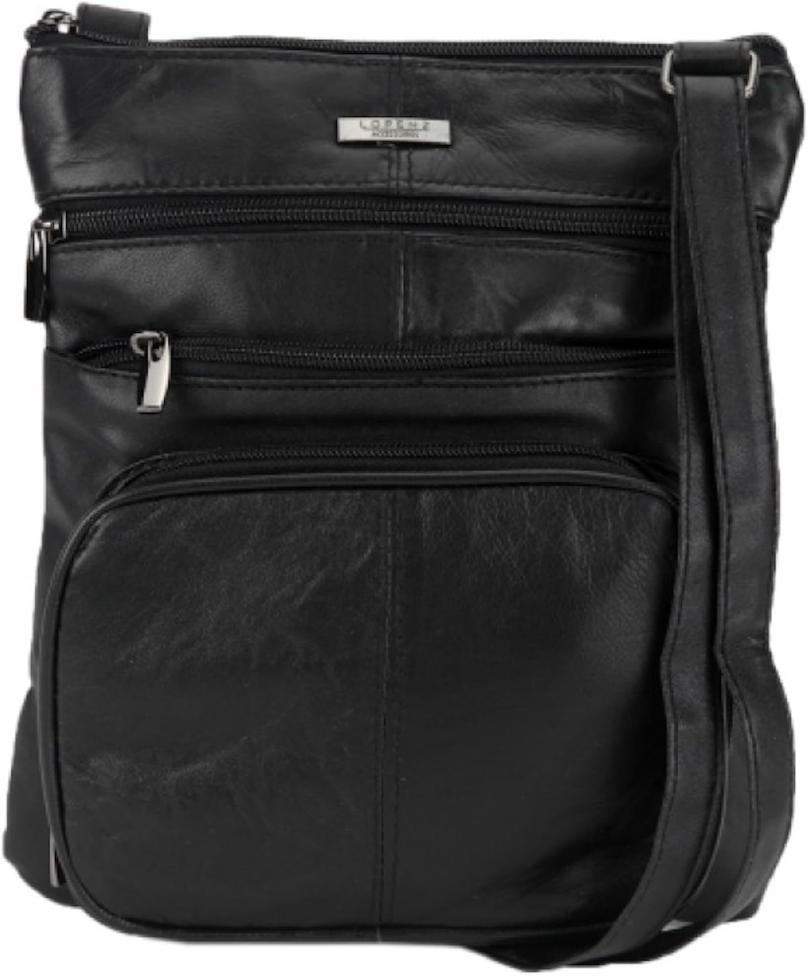 Ladies / Womens Super Soft Leather Shoulder / Cross Body Bag with Multiple Pockets (Black)
