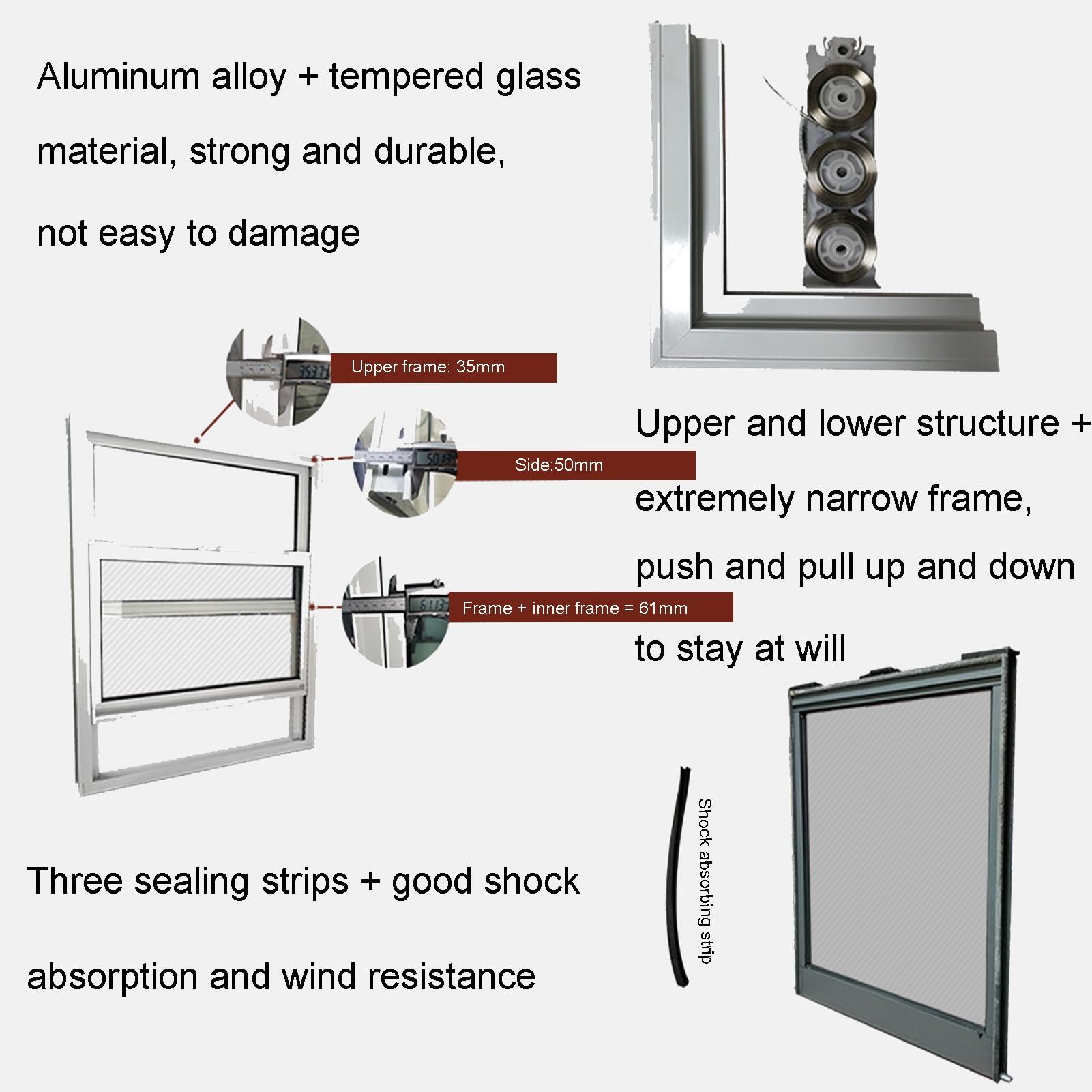 Salas Ventanas, Ventana Corrediza hacia Arriba hacia Abajo Aleación Aluminio para Servicio Alimentos, Ventana Corrediza Vidrio Templado para Cocina(Tamaño:60x120cm)