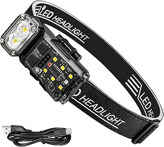 Linterna frontal LED, faros recargables para adultos, luz impermeable con sensor de movimiento con 3 modos de color para correr, senderismo, camping, caza, mochileros