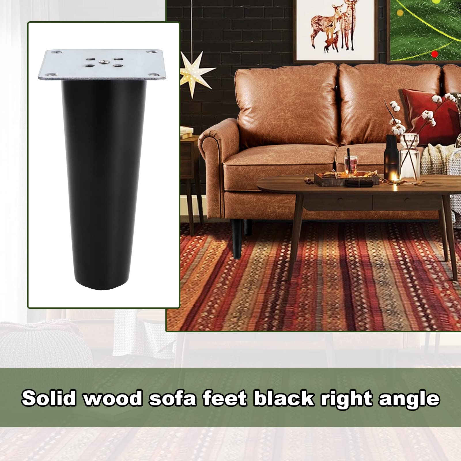 Knpwer 4 Pcs Wooden Furniture Legs,15 cm Solid Straight Wood Sofa Legs Replacement Furniture Feet with Mounting Plate - Image 3