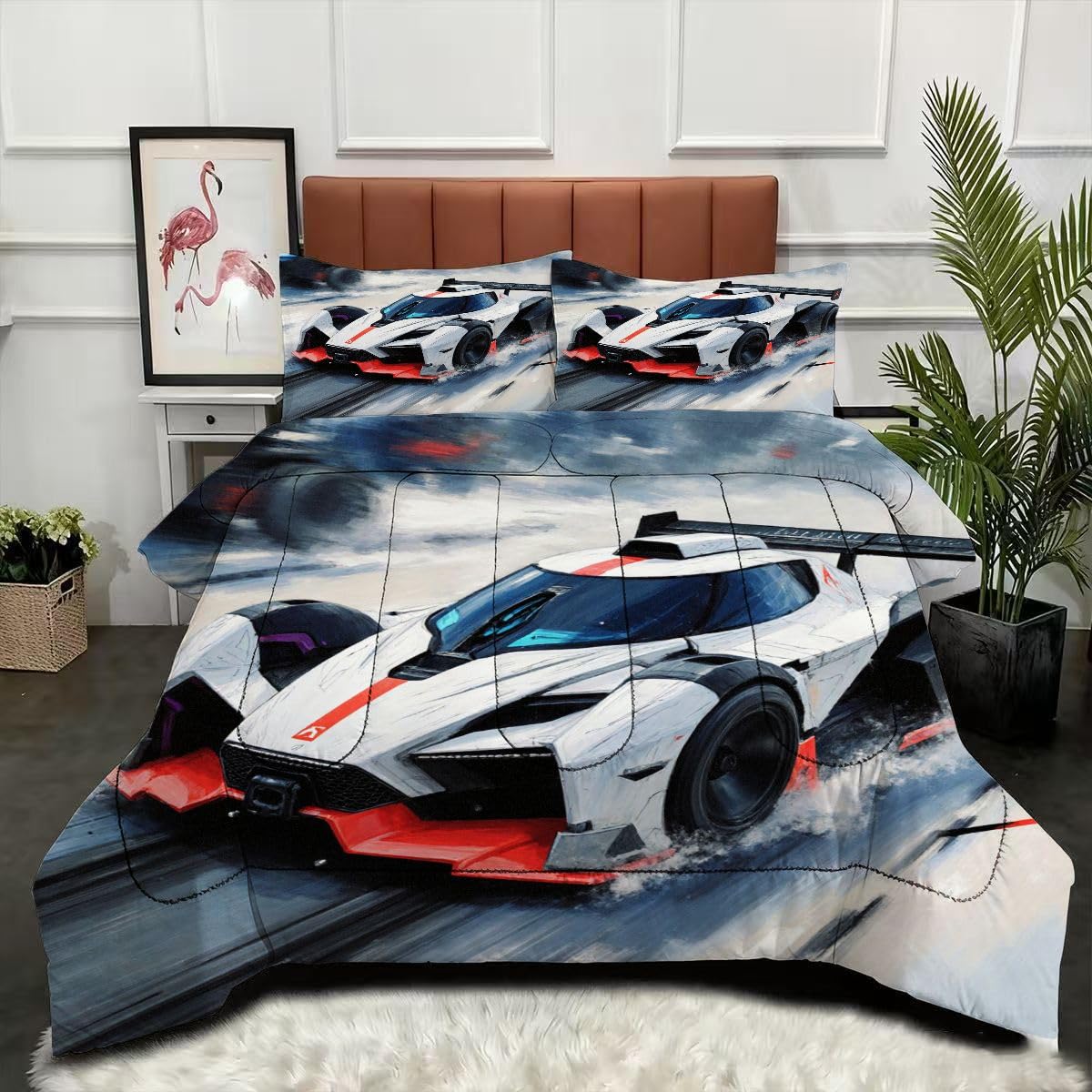 Couette 200x200 cm voiture de sport 3D parure de lit sans housse 2 personnes