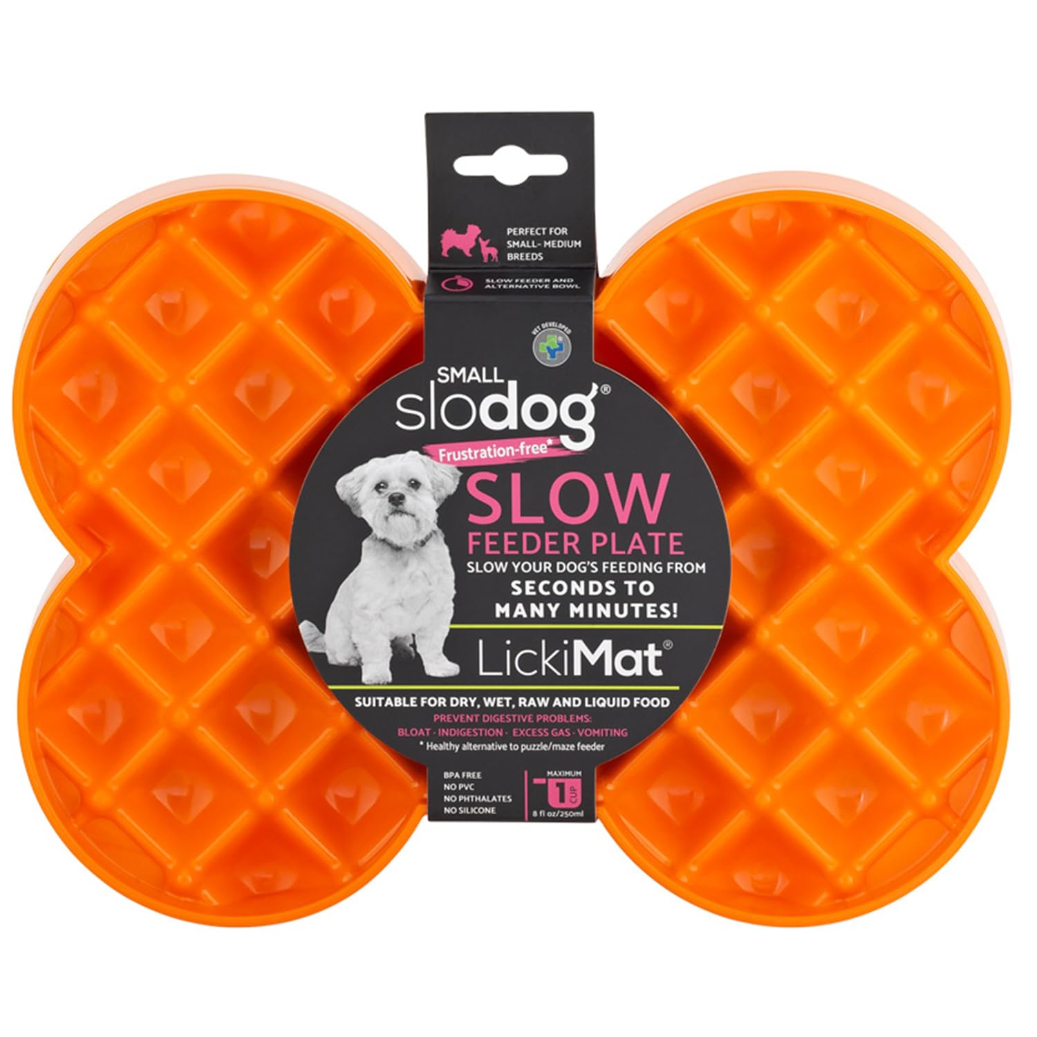 LickiMat Small Slodog Suitable for Wet Food, Raw Food, Kibble and Treats. Perfect Fun Feeder for Small and Medium-Sized Dogs. No Gulp and No Frustration, Orange.