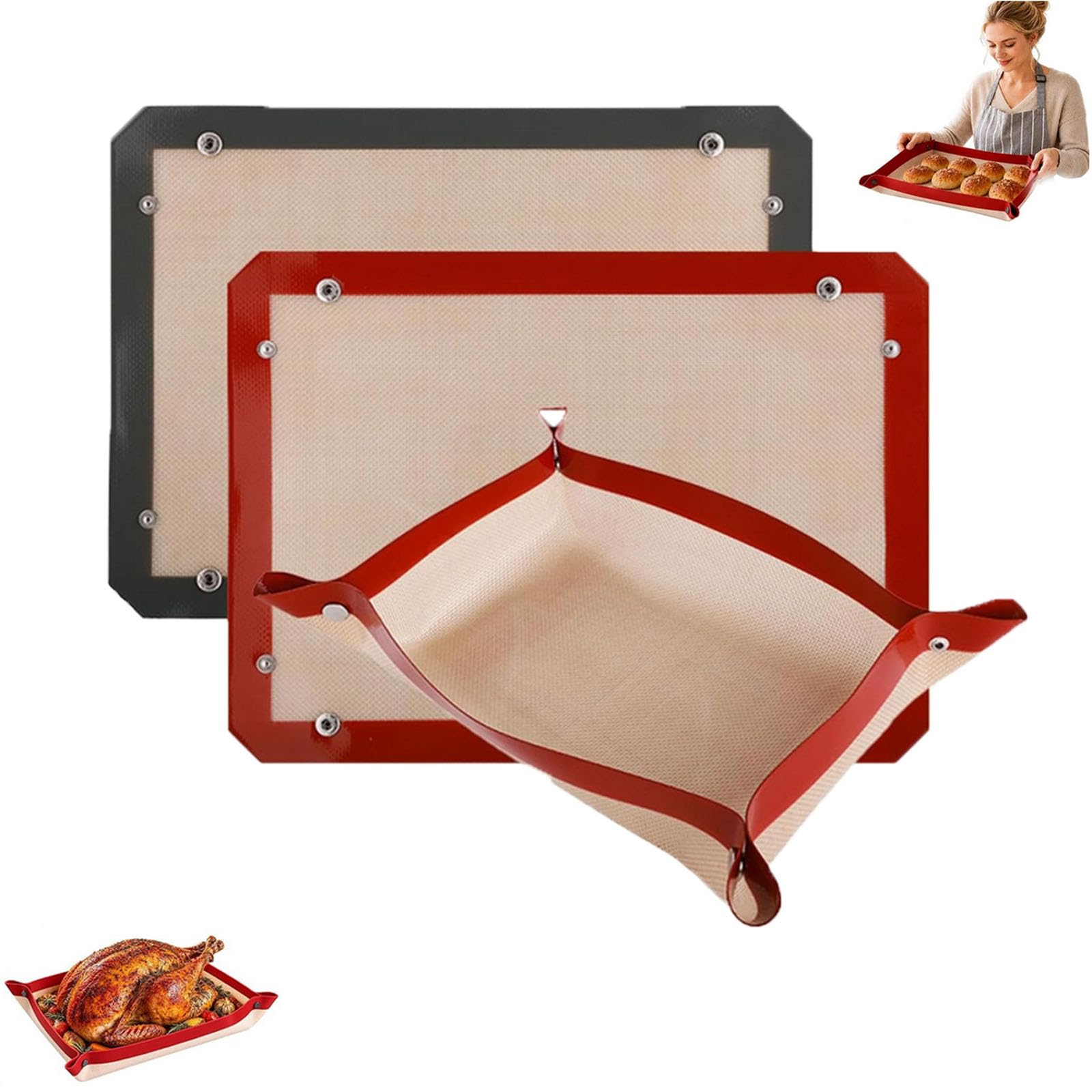 2PC Silicone Baking Mat with Buckle, Leak Proof Baking Mat，Mix
