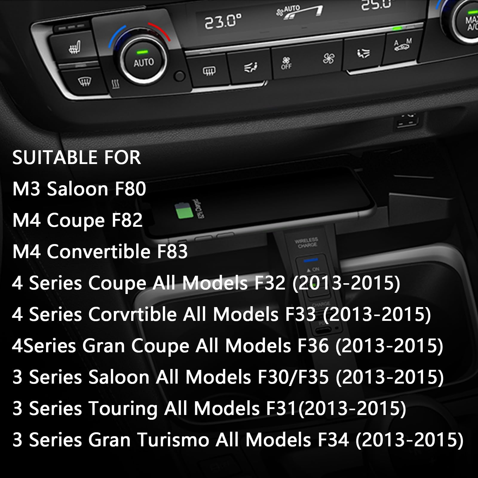 Kabelloses Auto Ladegerät für BMW 3 Series 4 Series 2013-2015, für BMW M3 M4 2014-2020, OEM-Passform mit 27W USB-A & Type-C Schnellladendes Handy-Ladegerät für BMW F30 F32 F80 F82 Zubehör