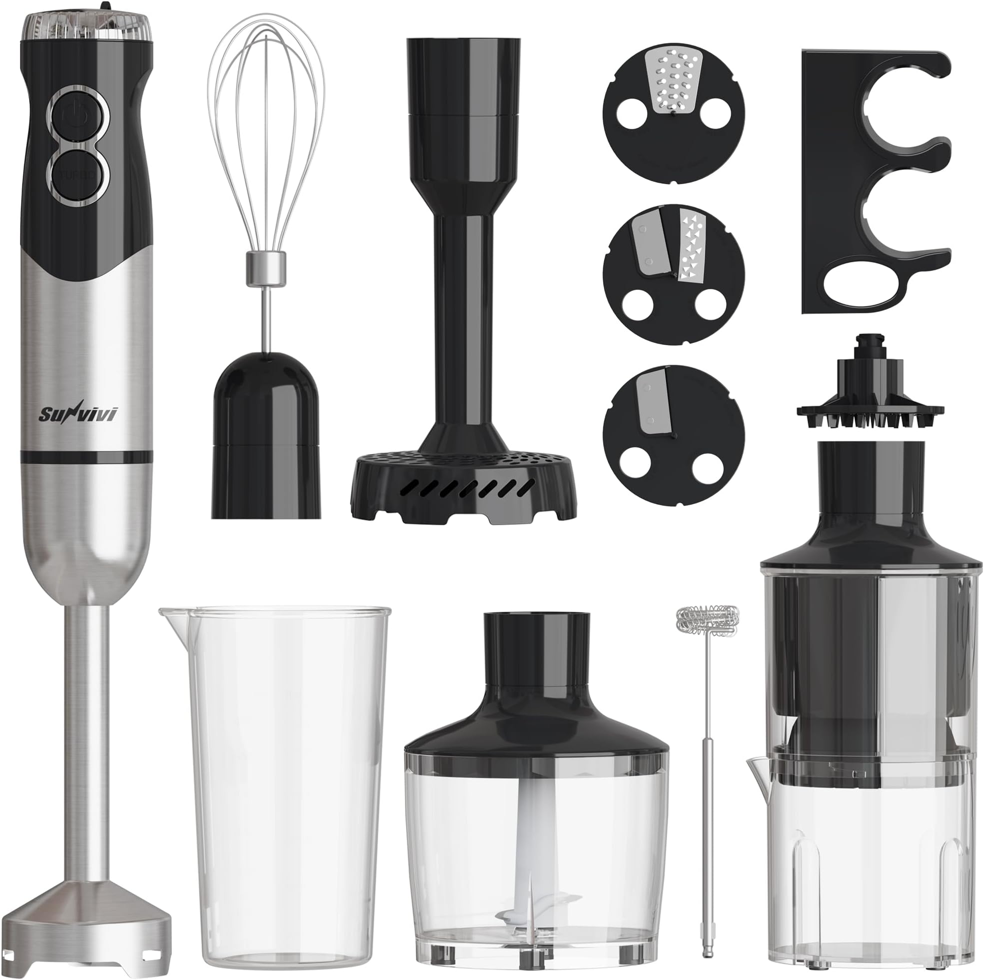 6 in 1 Professional Immersion Blender, Heavy Duty Hand Blender with 12-Speed & 10 Attachments, 20OZ Food Chopper, Stainless Steel Whisk, Milk Frother Electric Stick Mixer