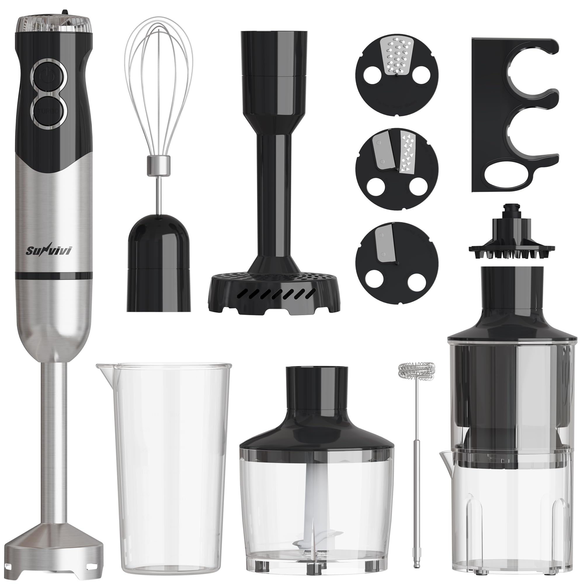 Mixeur plongeant professionnel de 1000 W, blender à immersion haute résistance à 12 vitesses avec 10 accessoires, hachoir à aliments de 500 ml, fouet en acier inoxydable