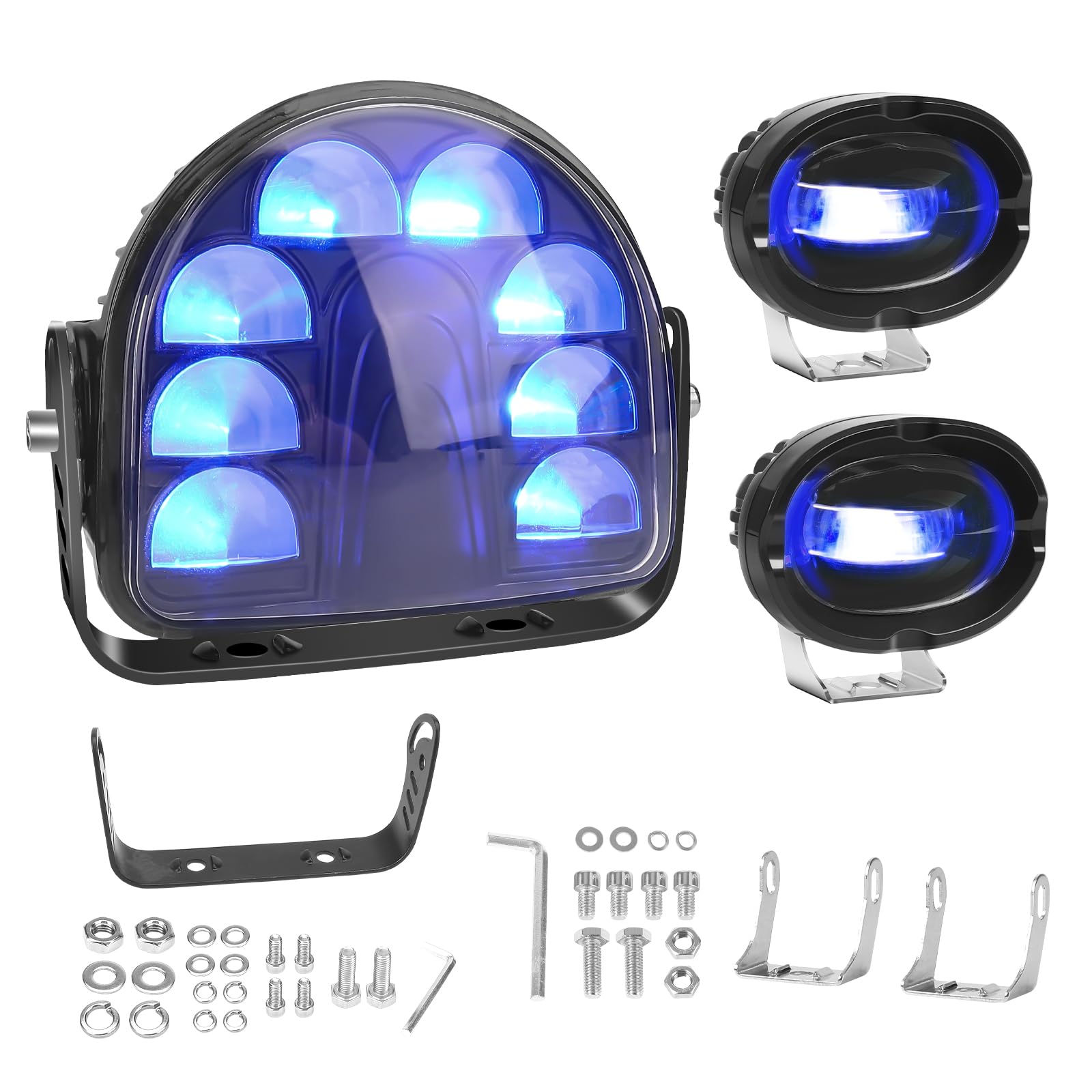 Chelhead Bleu Éclairage Sécurité LED Chariot Élévateur Ligne + Arc 10–80V | 3 feux LED avec 2 lignes droites et 1 arc faisceau LED haute visibilité pour améliorer la sécurité des chariots élévateurs