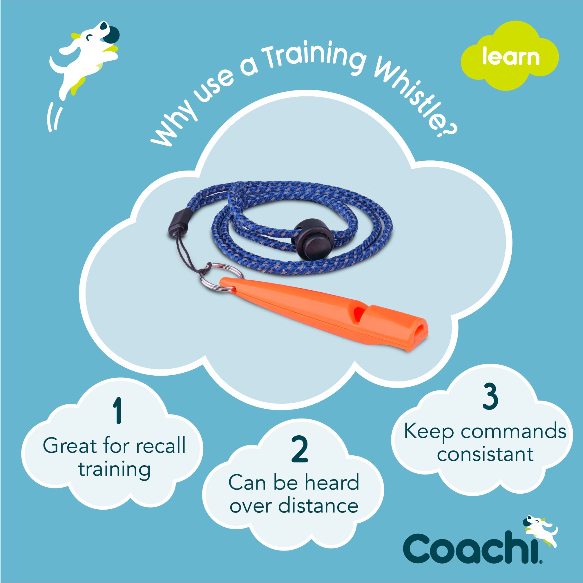 Coachi Training Whistle, Ideal for Obedience and Recall Training, Strong Clear Sound, Lightweight and Compact, Adjustable Reflective Lanyard, Suitable for Puppy & Dog Training
