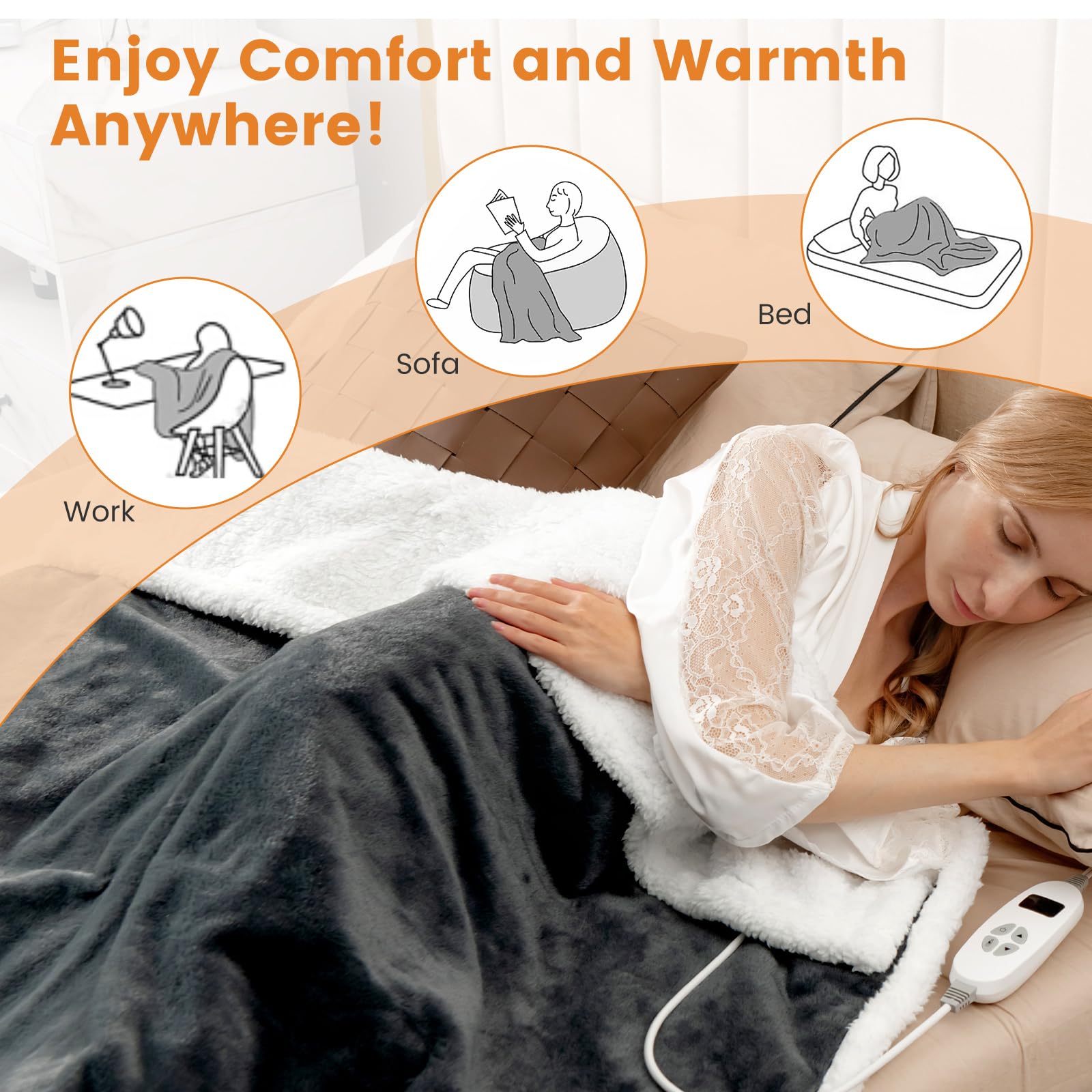 Couverture Chauffante Double Comfortmax 180x130cm - 9 Niveaux Chauffage - Lavable - Arrêt Auto