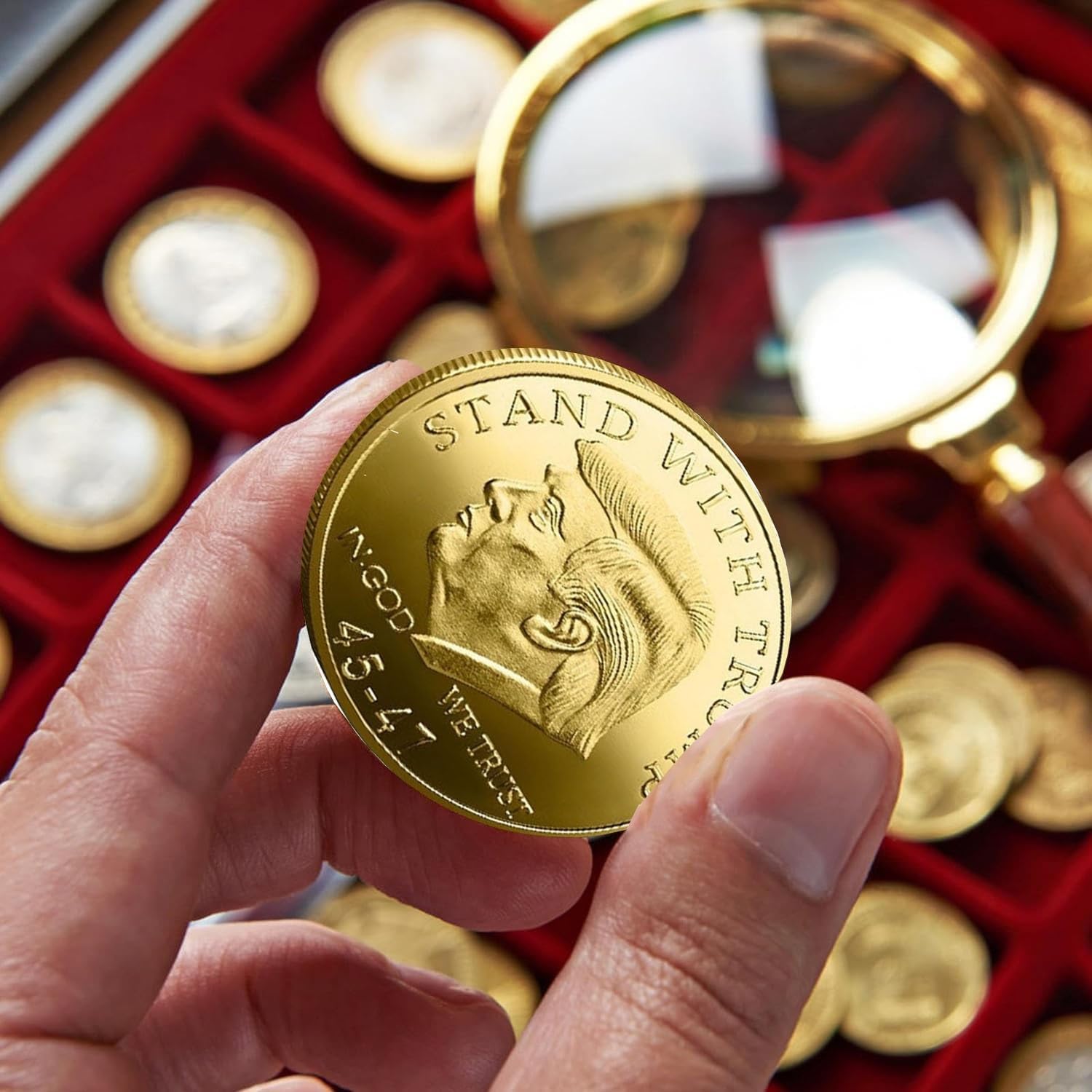 10 Pack President Coin 2025 Coin Collectors - 45-47 President Coin - Protective Case Included, Commemorative Coins, Gold Plated Coin, Collectible Gift(Gold)