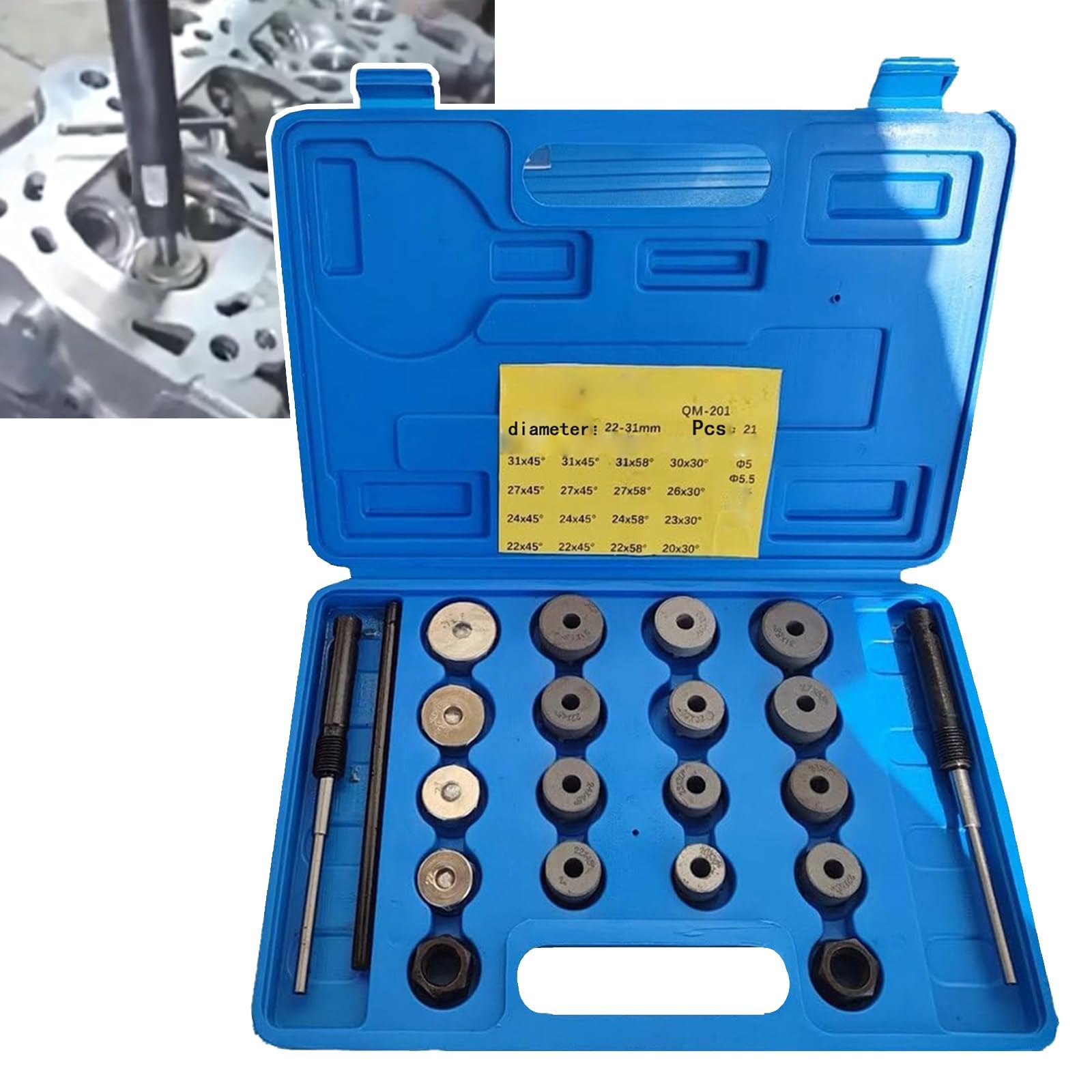 Ventilsitzfräser-Set (21/23/24-teilig), Motorrad-Ventilsitzfräser-Set, mit Aufbewahrungsbox, effektive Reparatur von Ventilsitzverschleiß, zum Motorschleifen,204