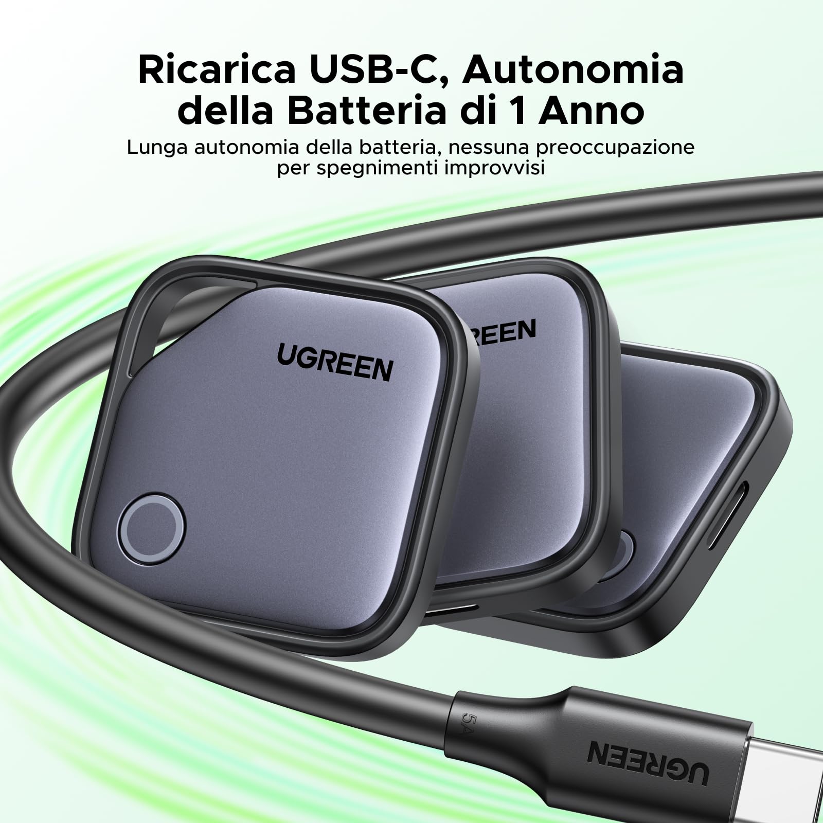 UGREEN FineTrack G Smart Finder Solo per Android Ricarica USB-C Localizzatore Tracker Bluetooth Compatible con Google Find Hub per Chiavi Bagaglio Portafoglio Bicicletta Zaino Borsa (4 pezzi)