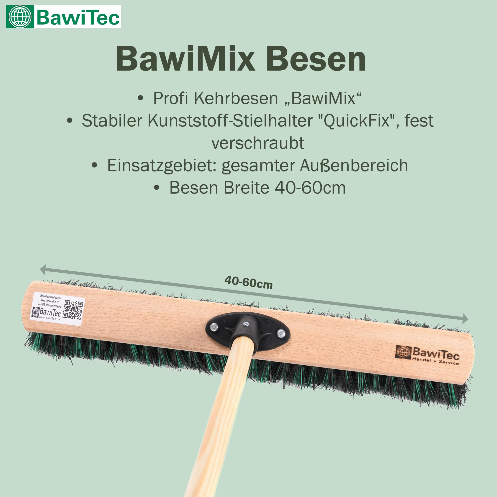 Straßenbesen Besen BawiMix Borsten 40cm mit Stiel 140cm Lang Besenstiel
