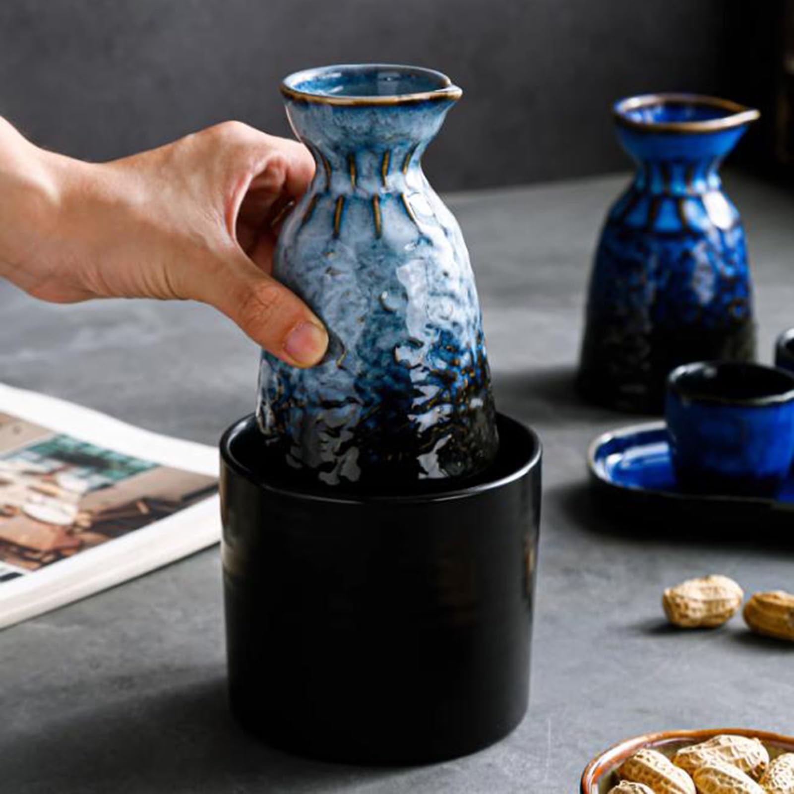 Ensemble à saké – Pichet en céramique et tasses de service traditionnelles en porcelaine pour la maison et le salon de thé, idéal pour le saké et le vin