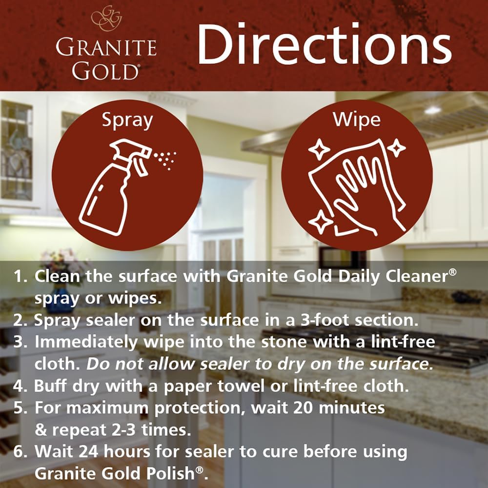 Granite Gold Granite Sealer Combo Pack, Water-Based Sealer Spray and Refill for Granite, Marble, Travertine, Natural Stone Countertops, 24 oz + 64 oz