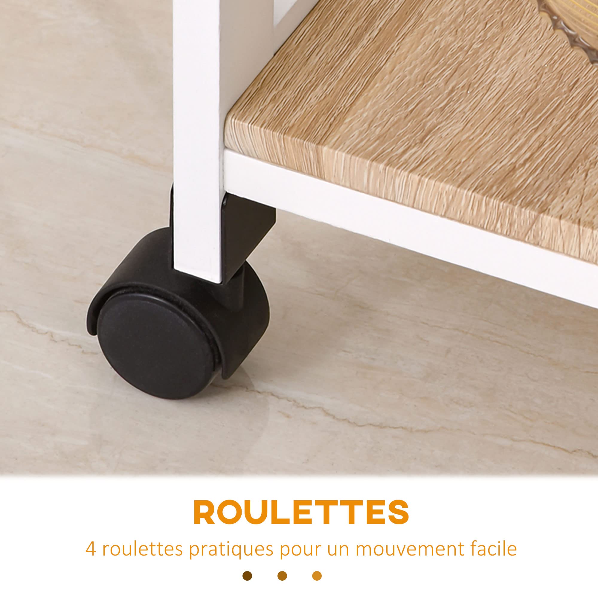 Carrello Di Servizio HOMCOM Con Ruote - 2 Ripiani, Cestino, Cassetto, Legno Di Pino E MDF, Grigio/Rovere - Foto 9