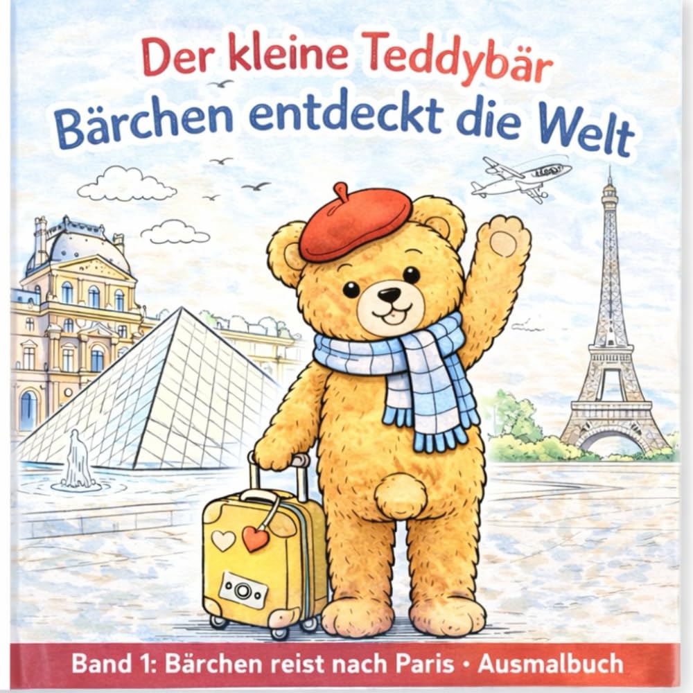 Der kleine Teddybär Bärchen reist nach Paris: Ein süßes Ausmalbuch für Kinder mit 30 Ausmalbildern aus Paris (Bärchen reist nach London)