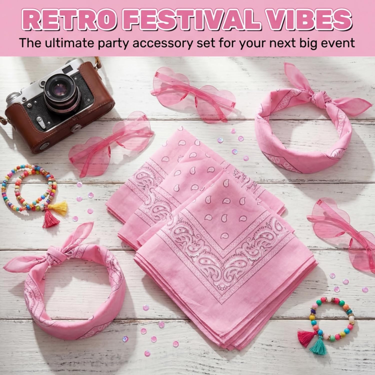 20 Sets Paisley Bandanas Heart Glasses, Novelty Pink Cowboy Bandanas with Rimless Transparent Heart Shaped Sunglasses, Paisley Print Headwraps Scarfs Fun Glasses for Women Men Party