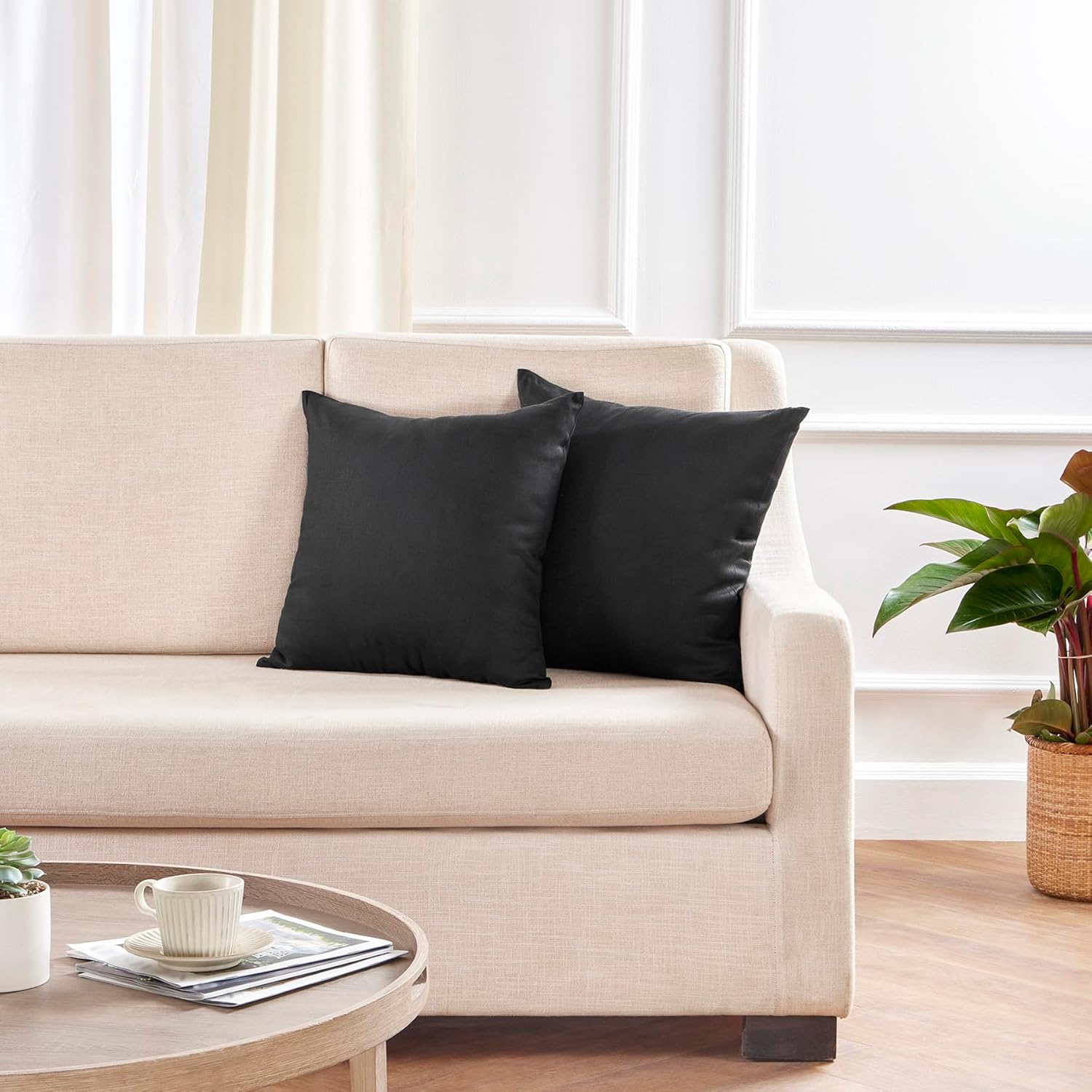 Solino Home Decorative Linen Black Pillow Cover 20 x 20 Inch - 100% European Flax Throw Pillow Case with Invisible Zipper - Montauk, Accent Cushion Cover for Couch, Sofa, Bed, Chair - Image 3