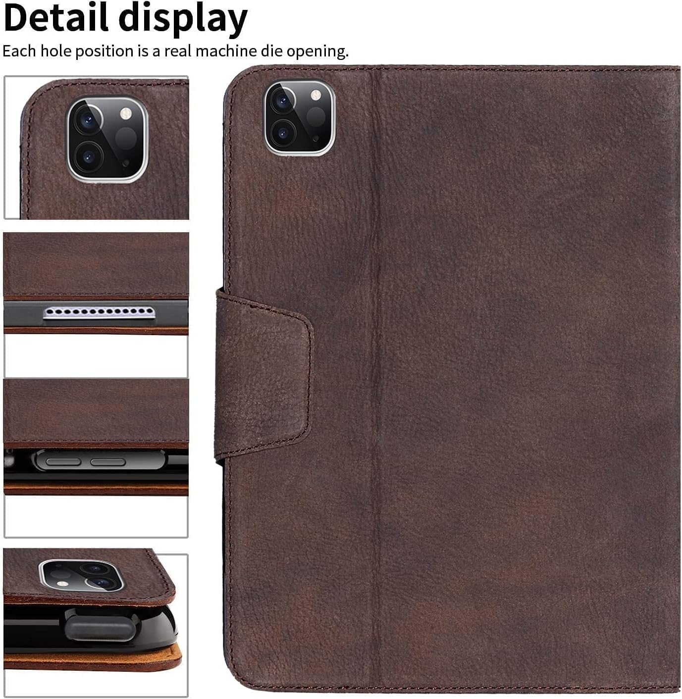 Gexmil Etui dla iPad Pro 12,9 Cala,6./5./4./3. Generacji(2022/2021/2020/2018) Cover,Real Leather z Pencil Uchwyt,z Klamrą,Automatyczne Usypianie/Czuwanie,Regulowany Stojak,Sand Dark Braun
